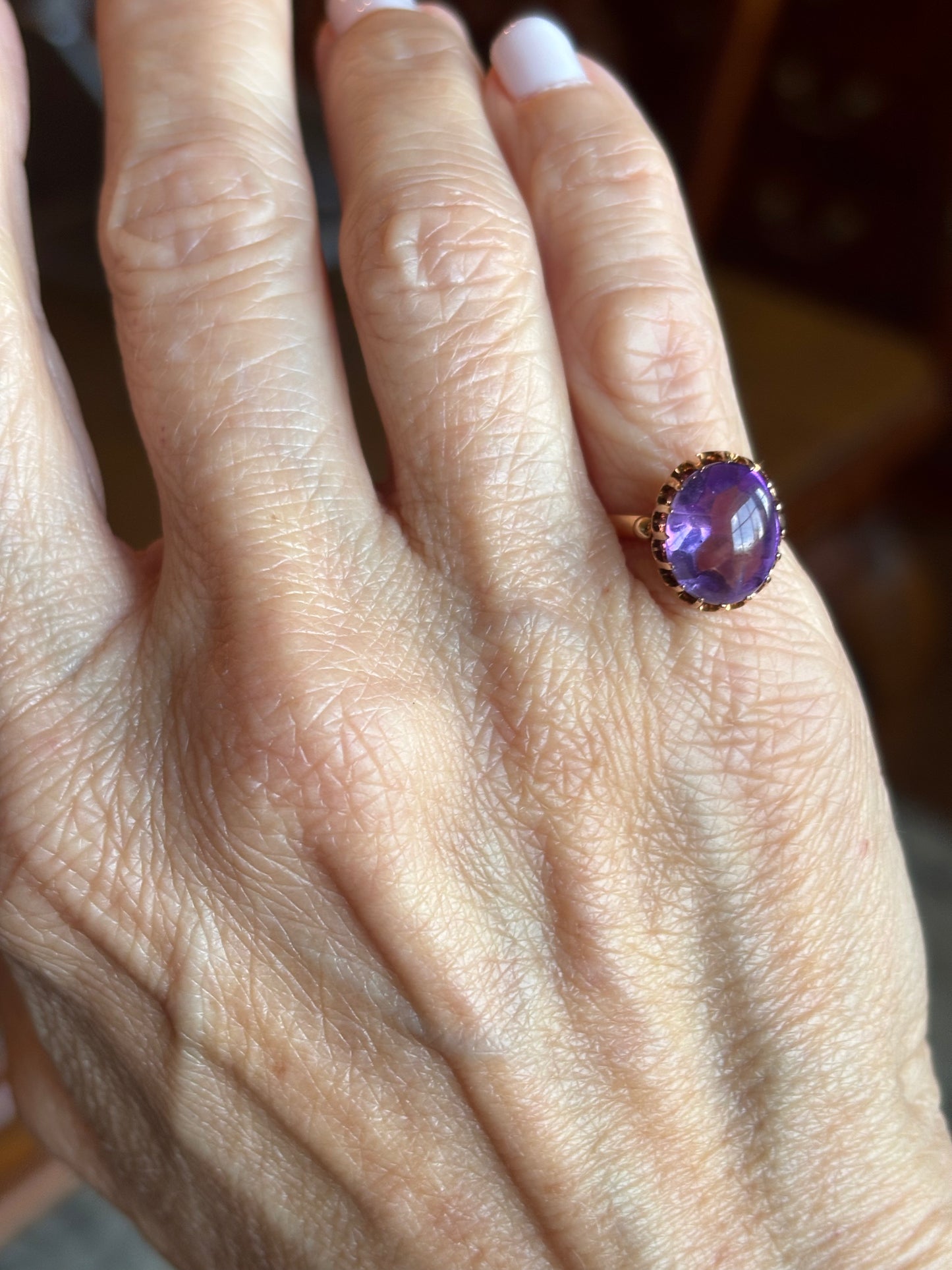 Vintage 14K Rose Gold Oval Amethyst Ring | Classic February Birthstone Statement Ring