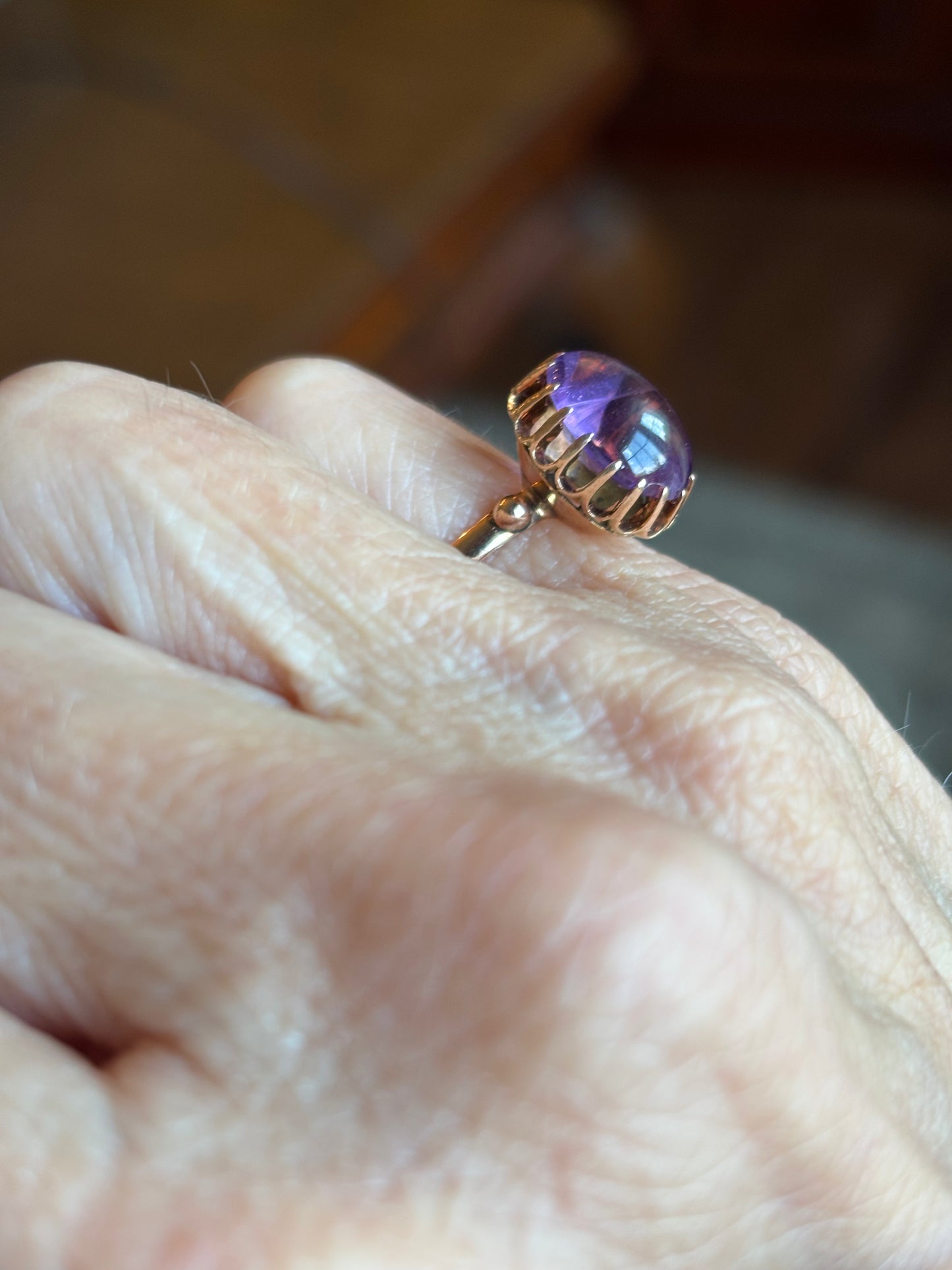 Vintage 14K Rose Gold Oval Amethyst Ring | Classic February Birthstone Statement Ring