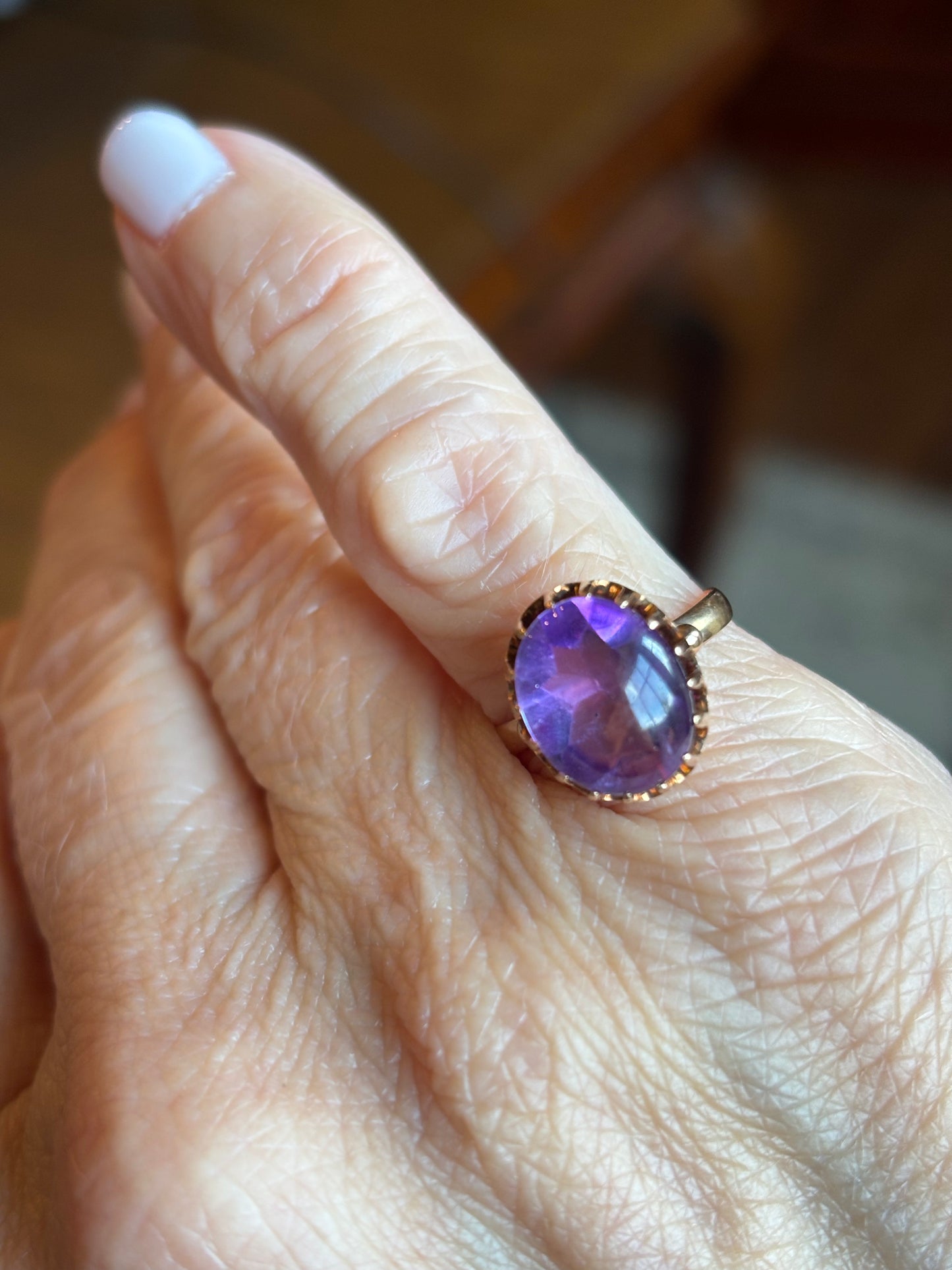 Vintage 14K Rose Gold Oval Amethyst Ring | Classic February Birthstone Statement Ring