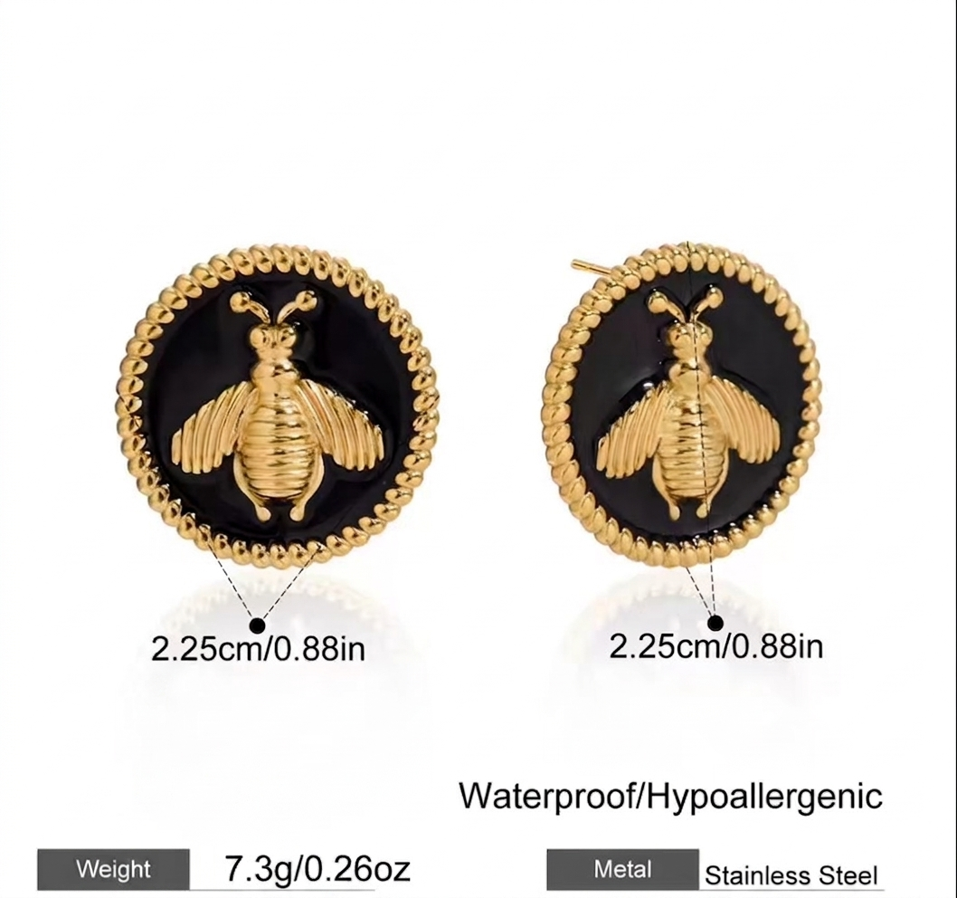 18K Gold Plated Bee Medallion Stud Earrings | Vintage-Inspired Honeybee Statement Earrings