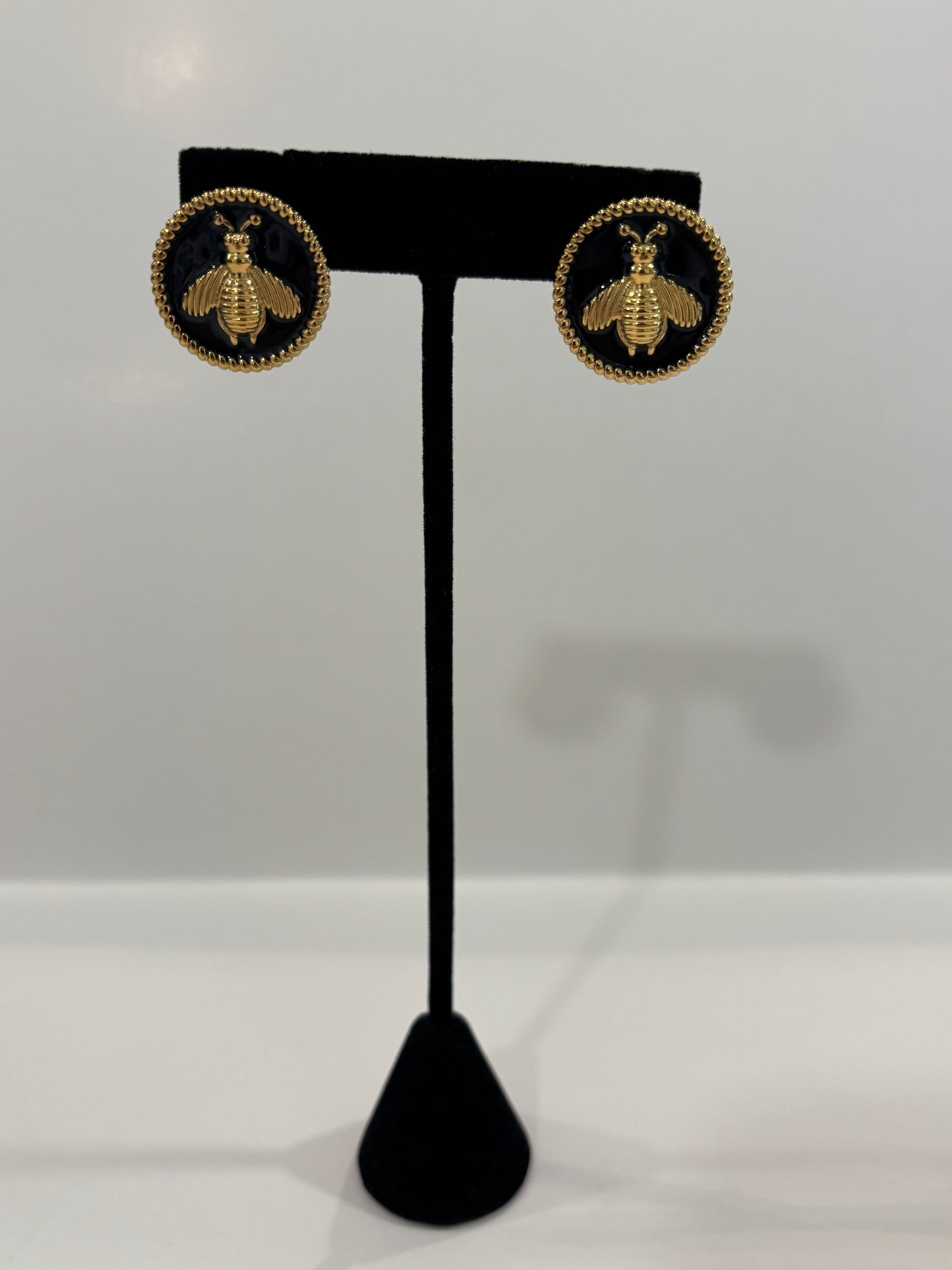 18K Gold Plated Bee Medallion Stud Earrings | Vintage-Inspired Honeybee Statement Earrings