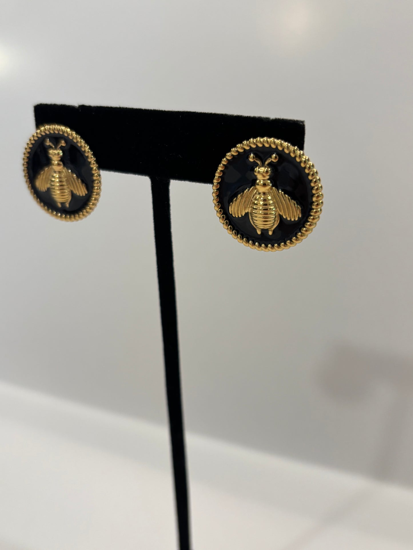 18K Gold Plated Bee Medallion Stud Earrings | Vintage-Inspired Honeybee Statement Earrings
