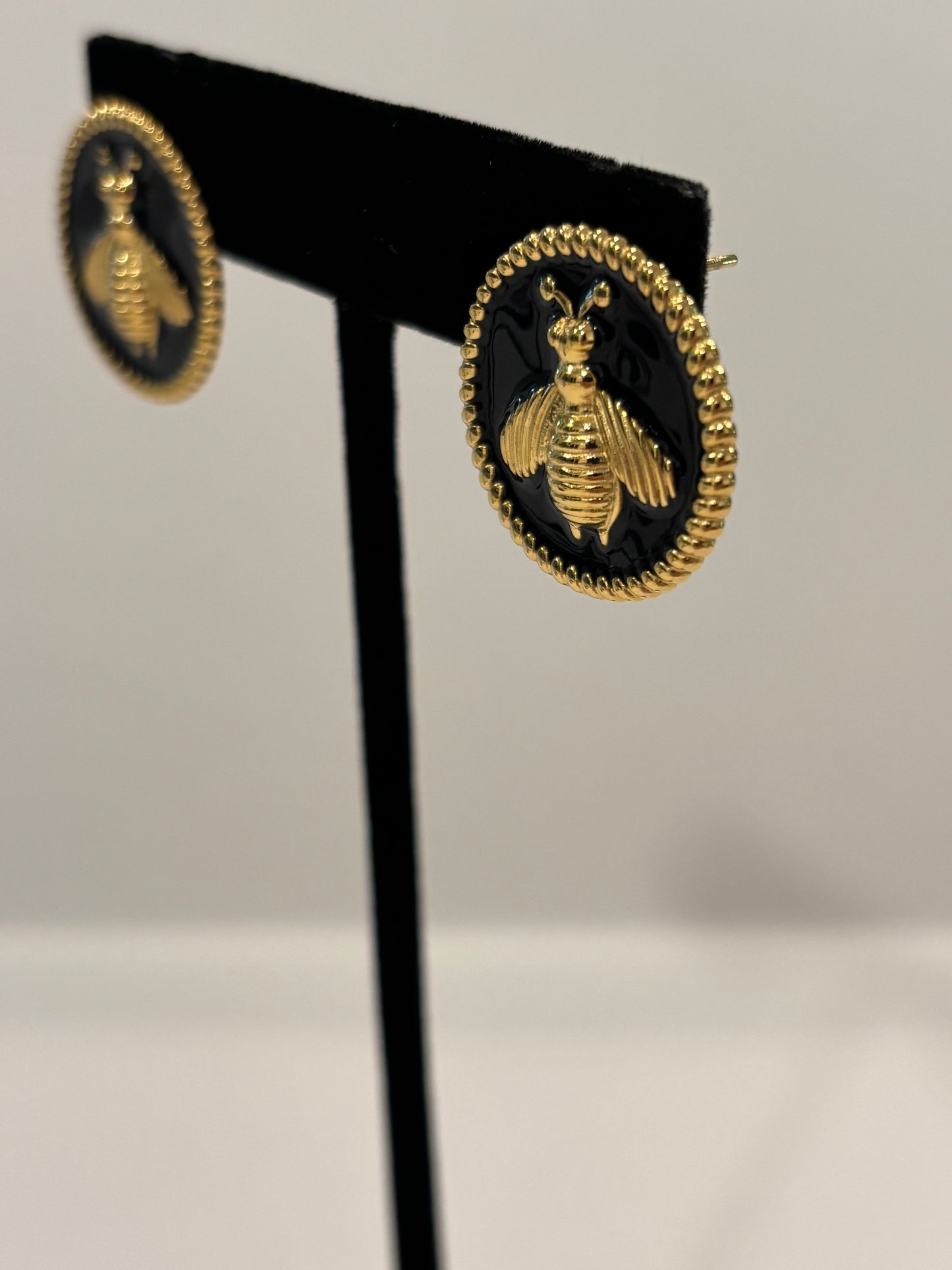 18K Gold Plated Bee Medallion Stud Earrings | Vintage-Inspired Honeybee Statement Earrings