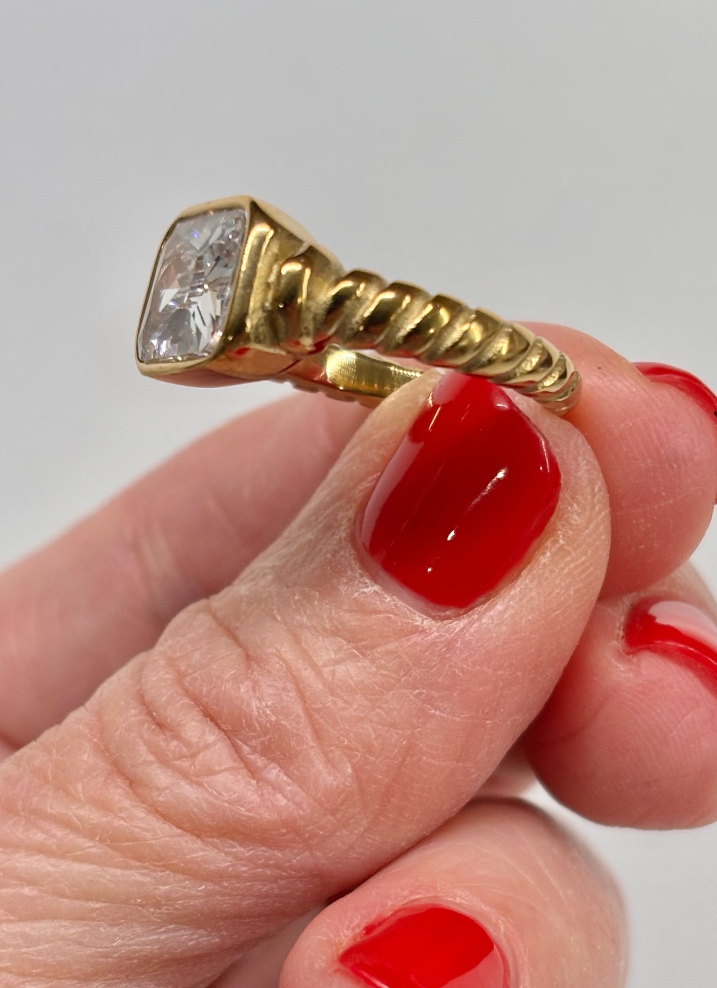 Vintage Gold Emerald-Cut Statement Ring | Bold Clear Stone Cocktail Ring | Classic Retro Style