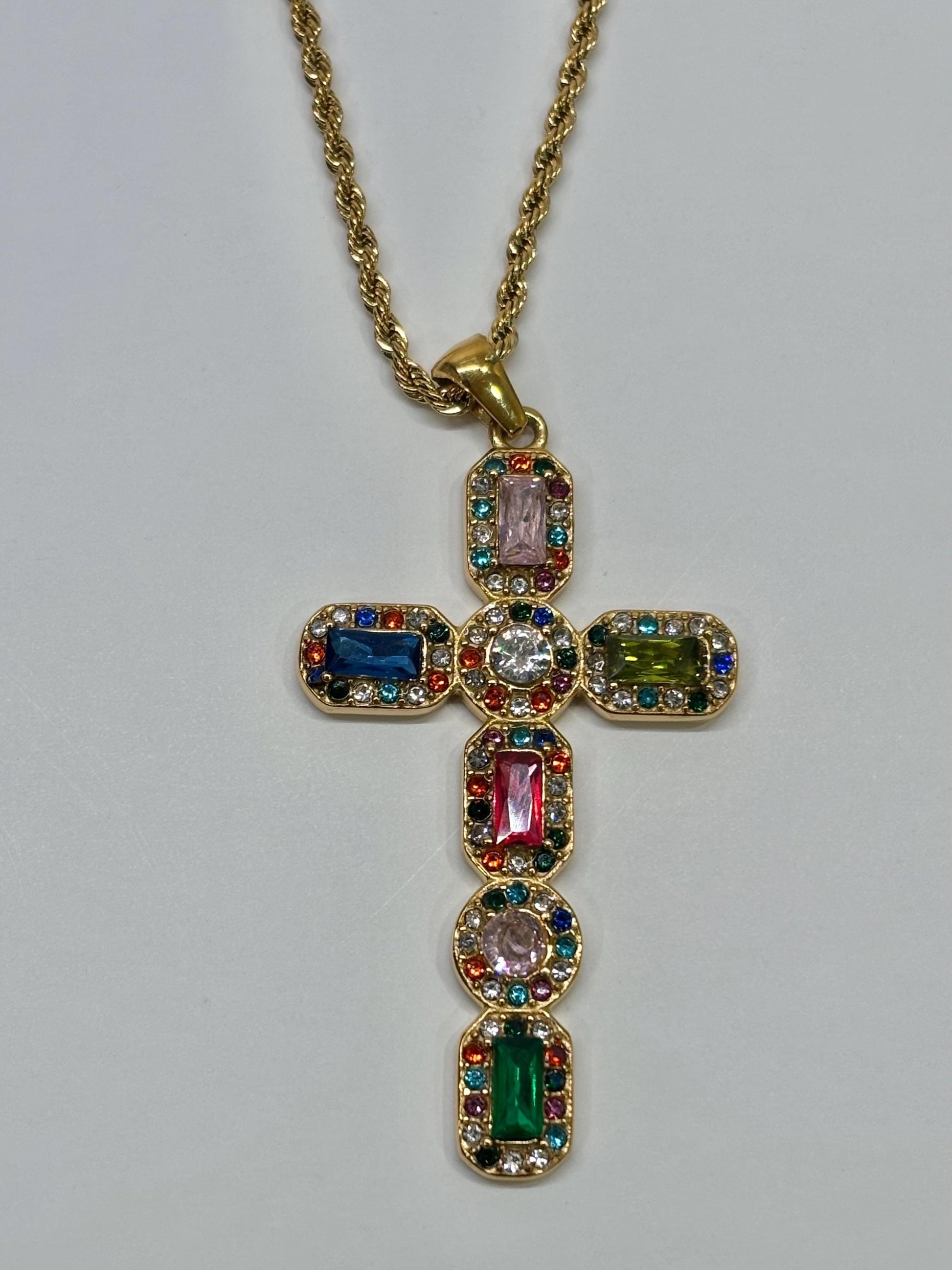 Large Bejeweled Cross Pendant Necklace