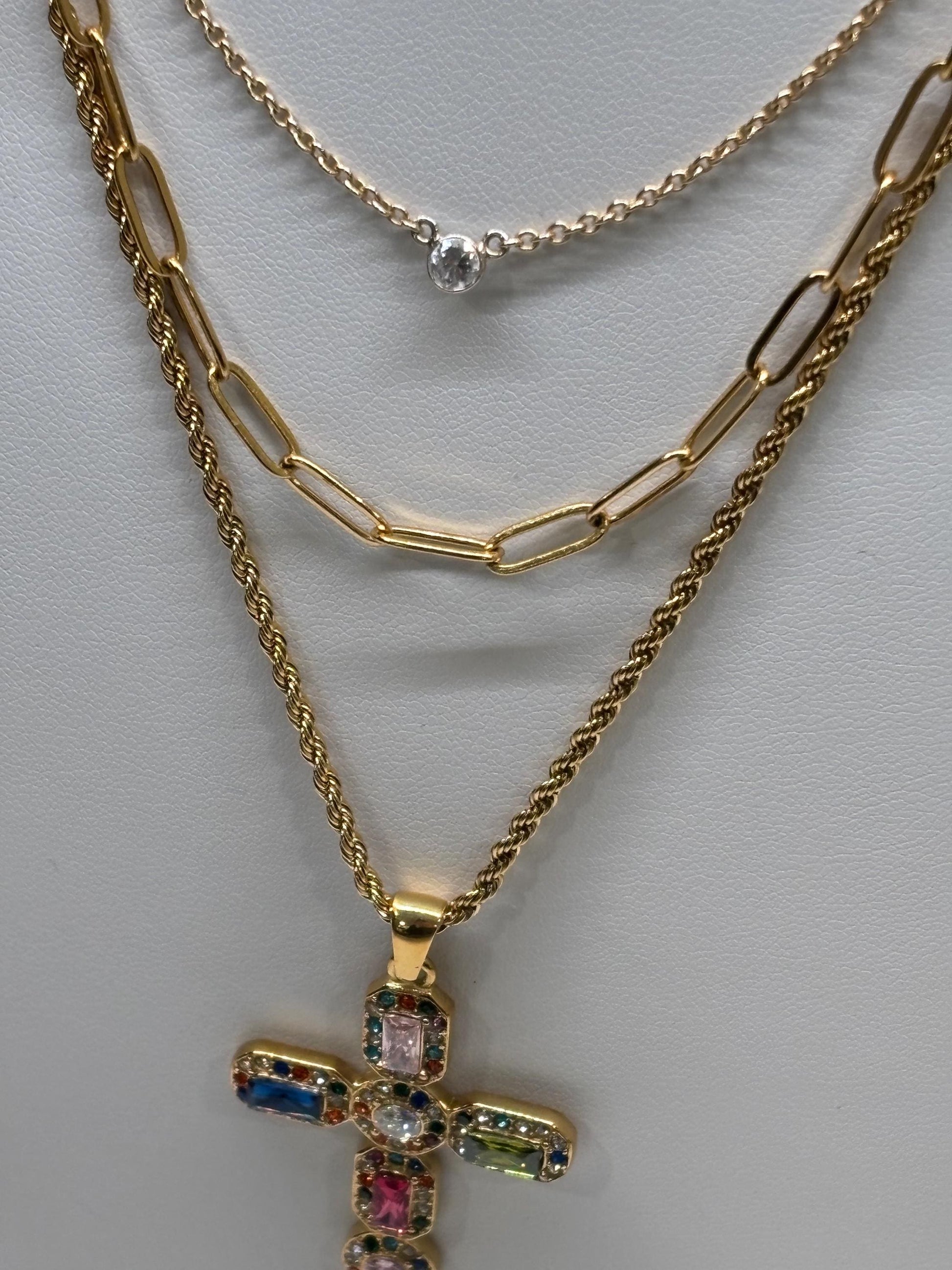 Large Bejeweled Cross Pendant Necklace