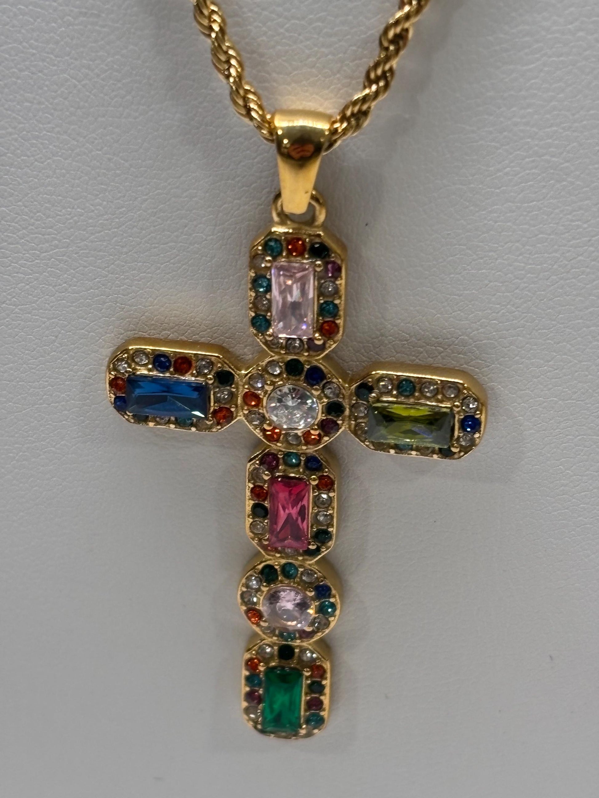 Large Bejeweled Cross Pendant Necklace