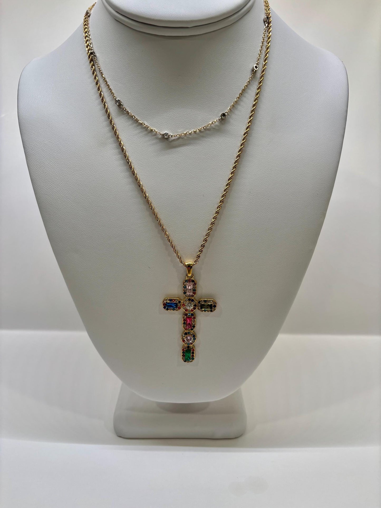 Large Bejeweled Cross Pendant Necklace