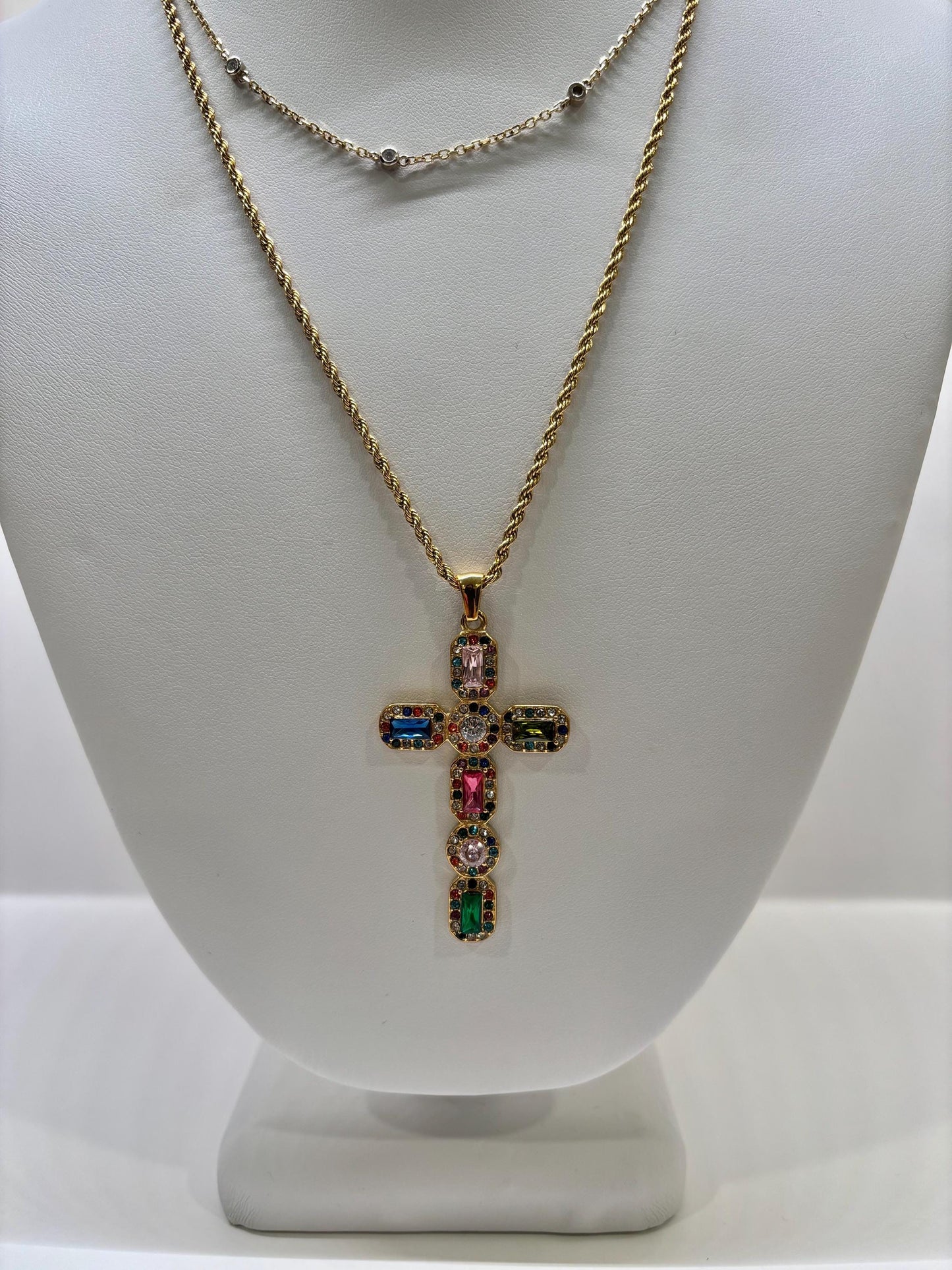 Large Bejeweled Cross Pendant Necklace