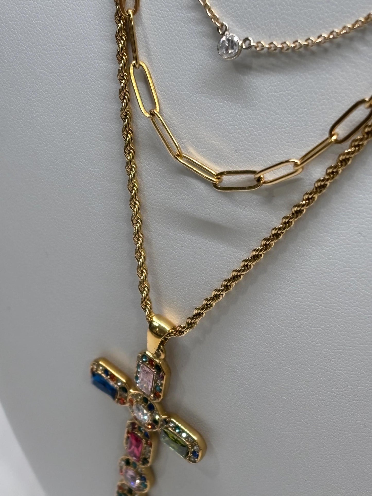 Large Bejeweled Cross Pendant Necklace