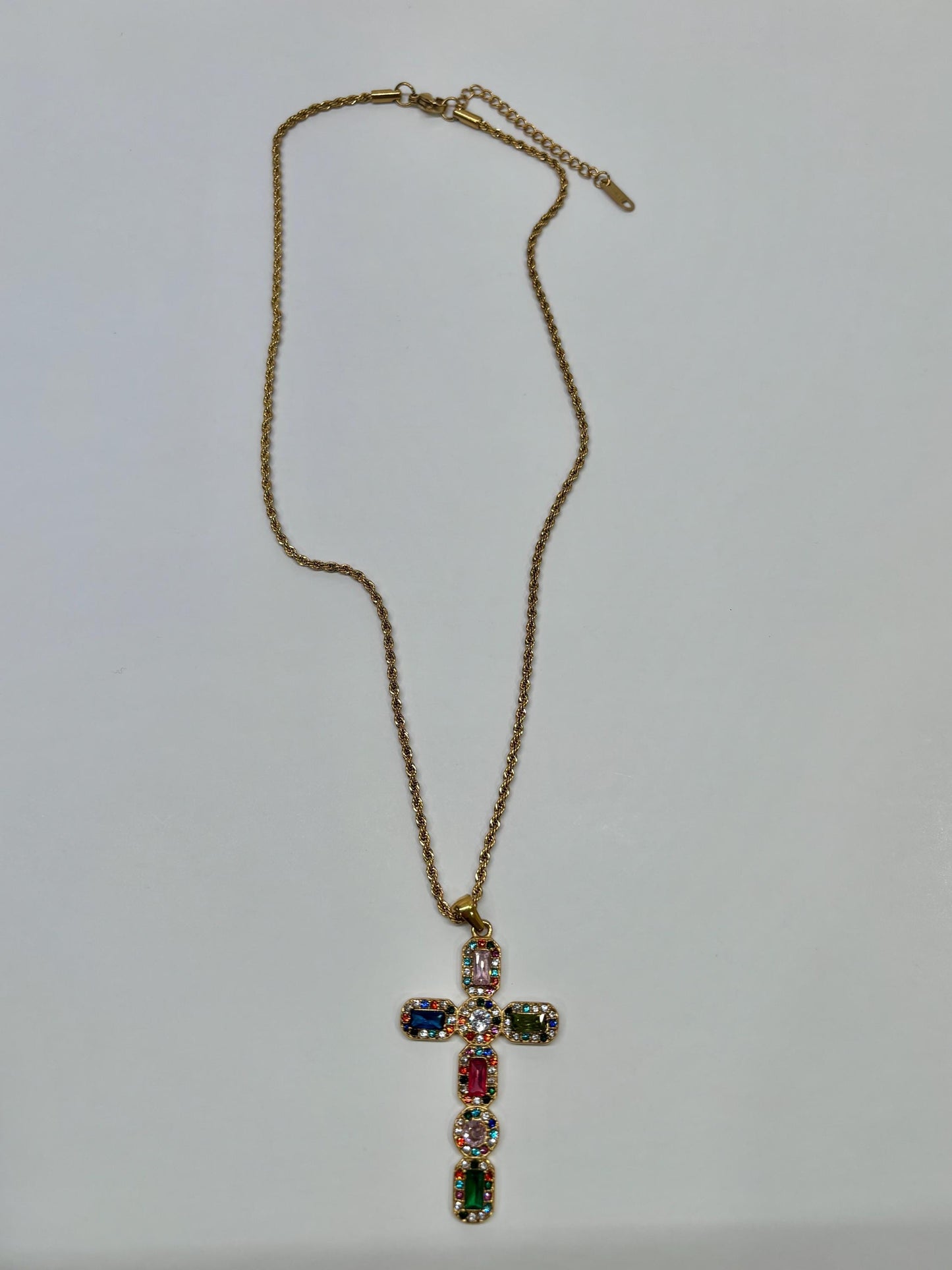 Large Bejeweled Cross Pendant Necklace