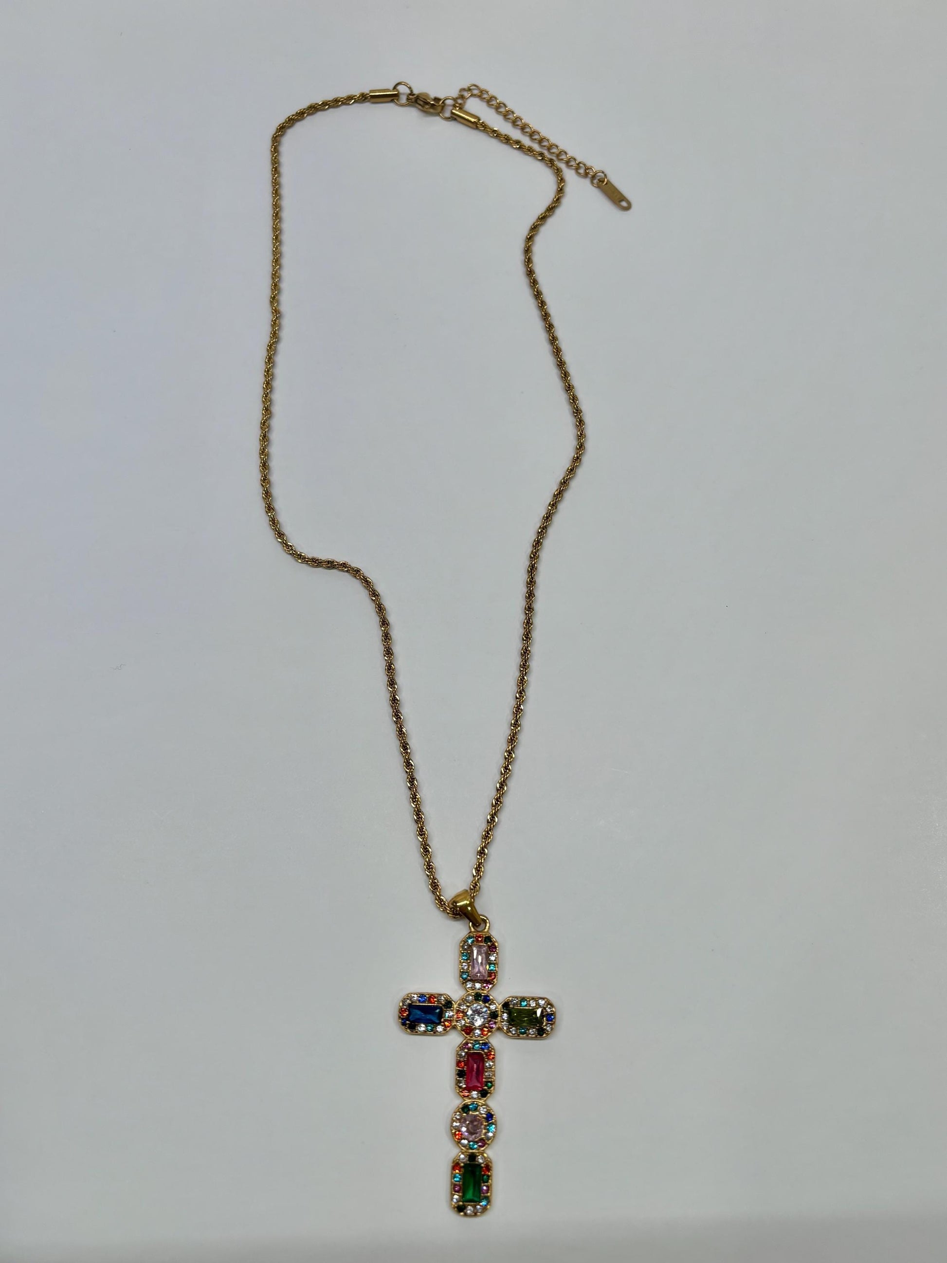 Large Bejeweled Cross Pendant Necklace