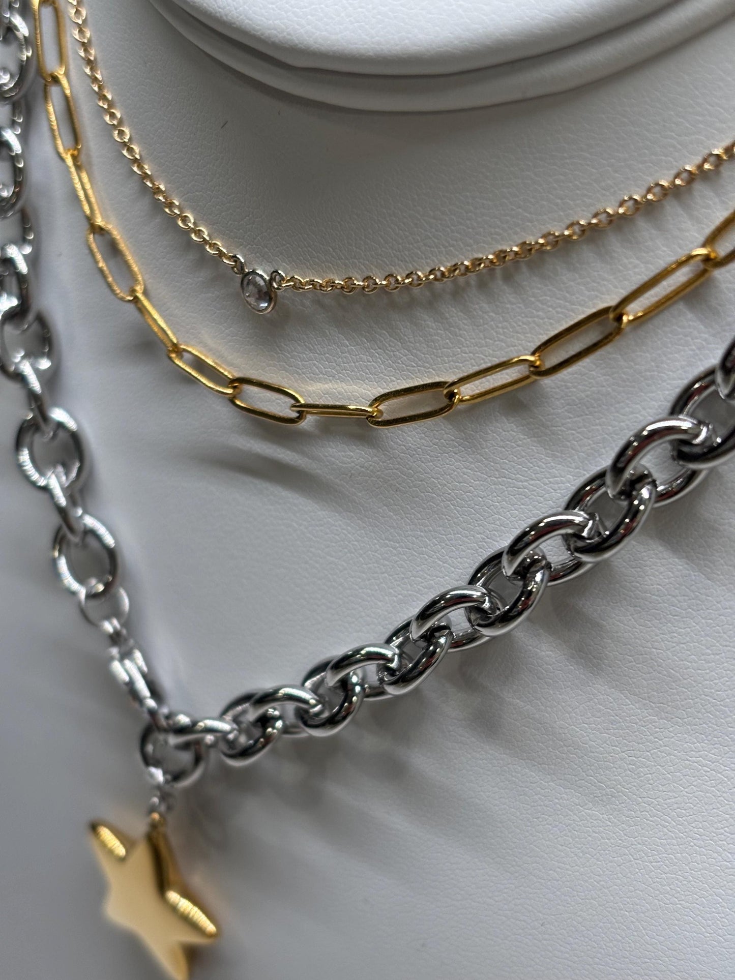 Mixed Metal Chunky Star Necklace PVD Gold Plate