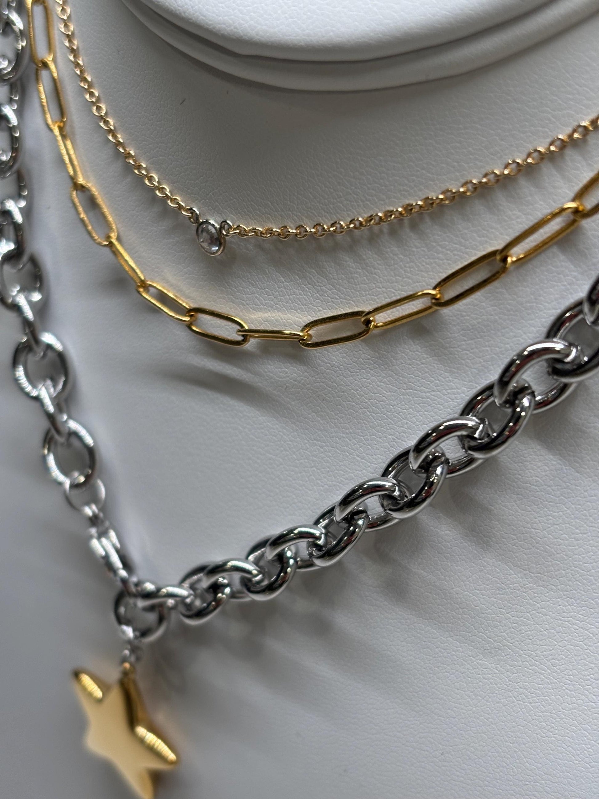 Mixed Metal Chunky Star Necklace PVD Gold Plate