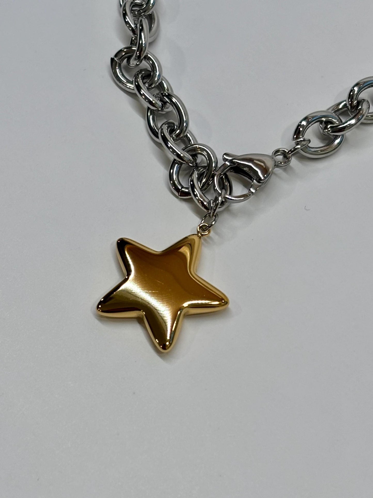 Mixed Metal Chunky Star Necklace PVD Gold Plate