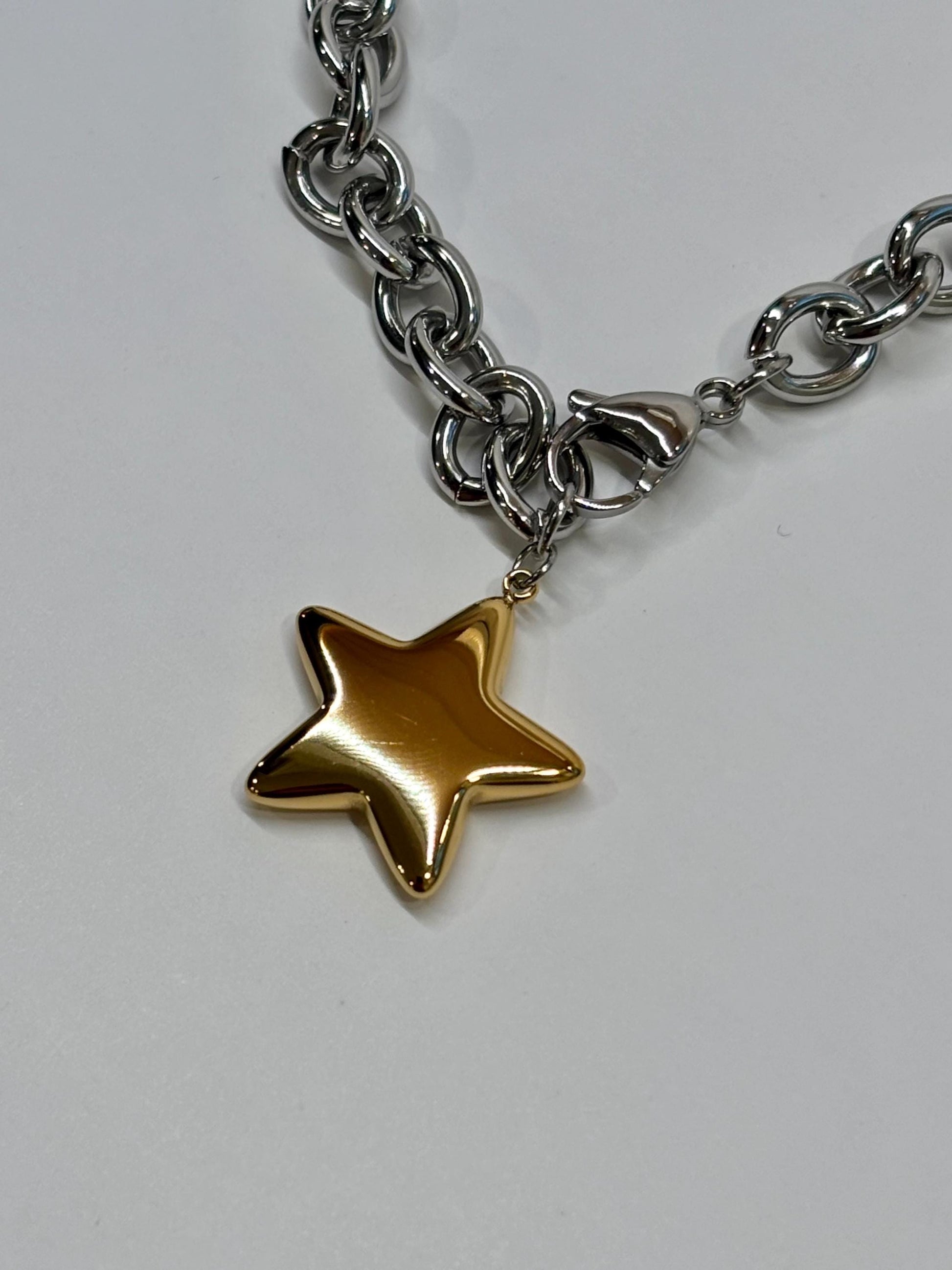 Mixed Metal Chunky Star Necklace PVD Gold Plate