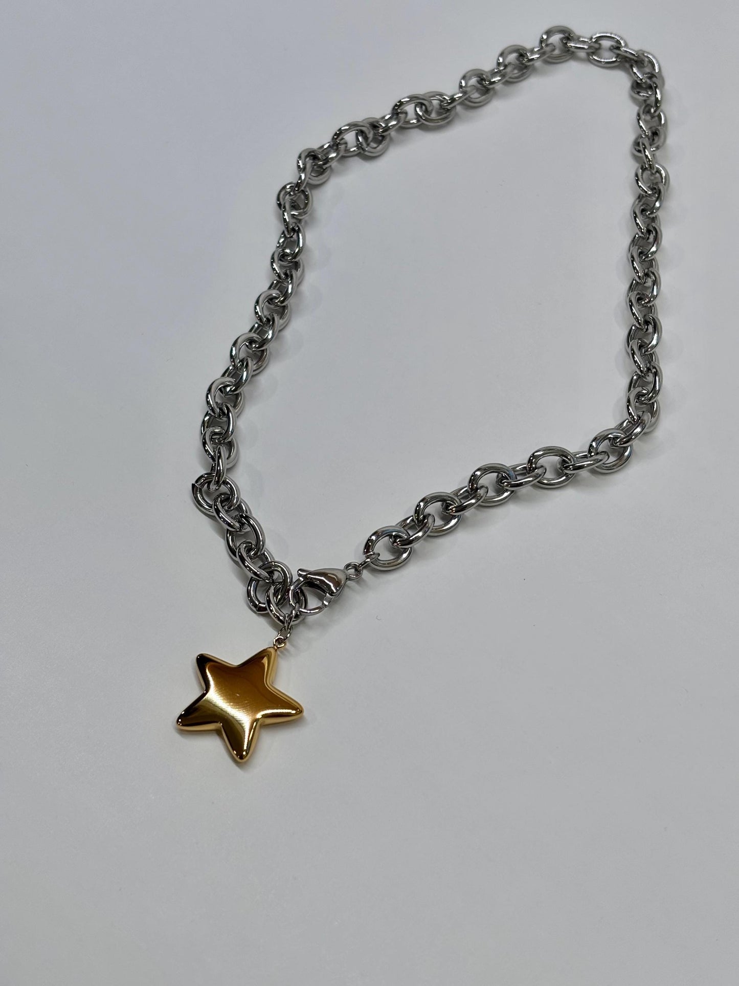 Mixed Metal Chunky Star Necklace PVD Gold Plate