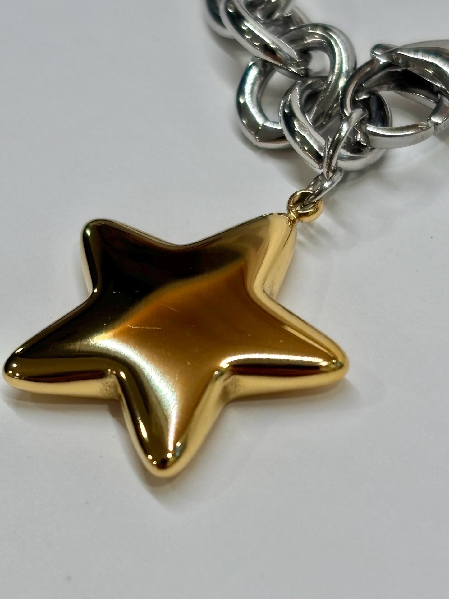 Mixed Metal Chunky Star Necklace PVD Gold Plate