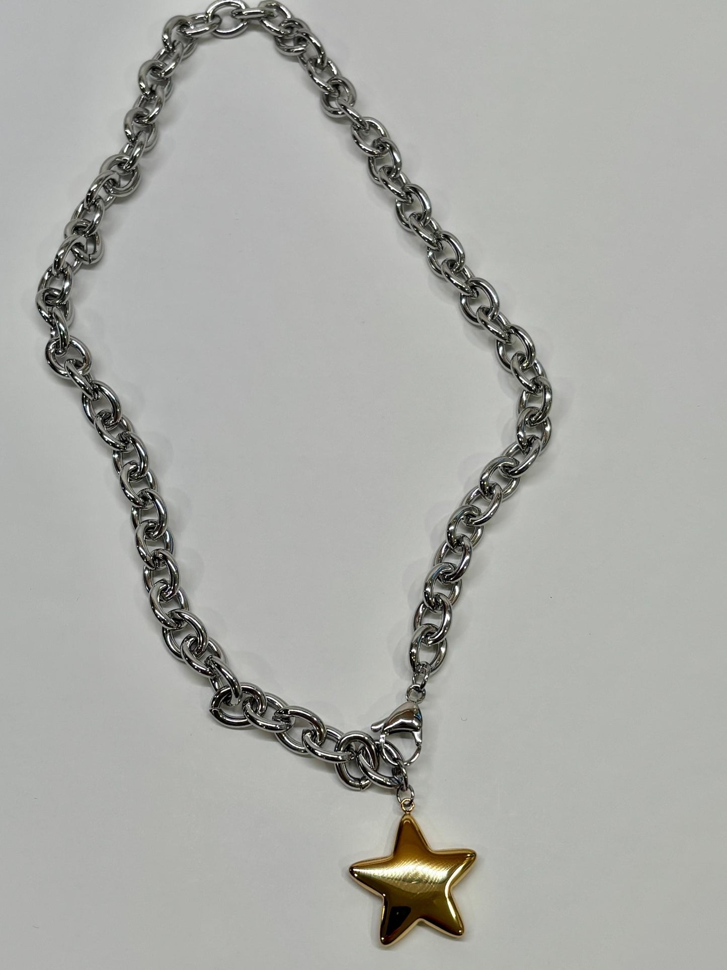 Mixed Metal Chunky Star Necklace PVD Gold Plate