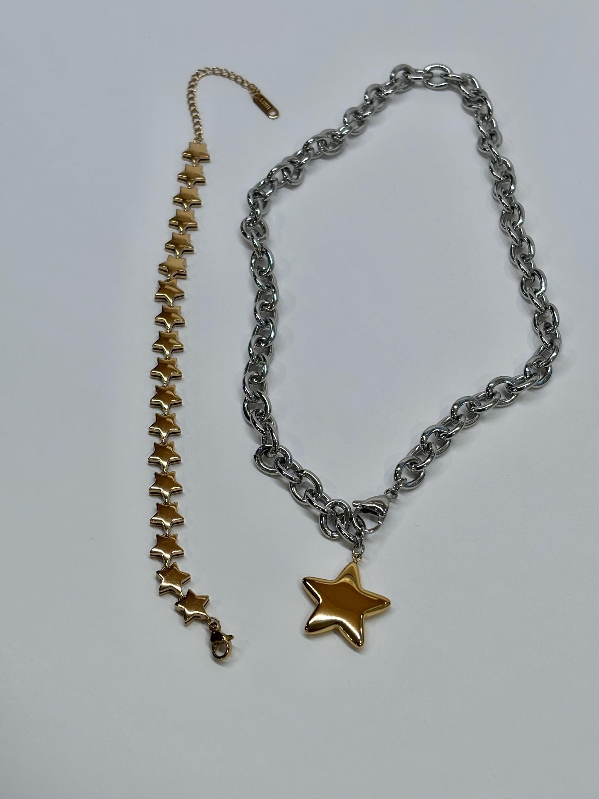 Mixed Metal Chunky Star Necklace PVD Gold Plate