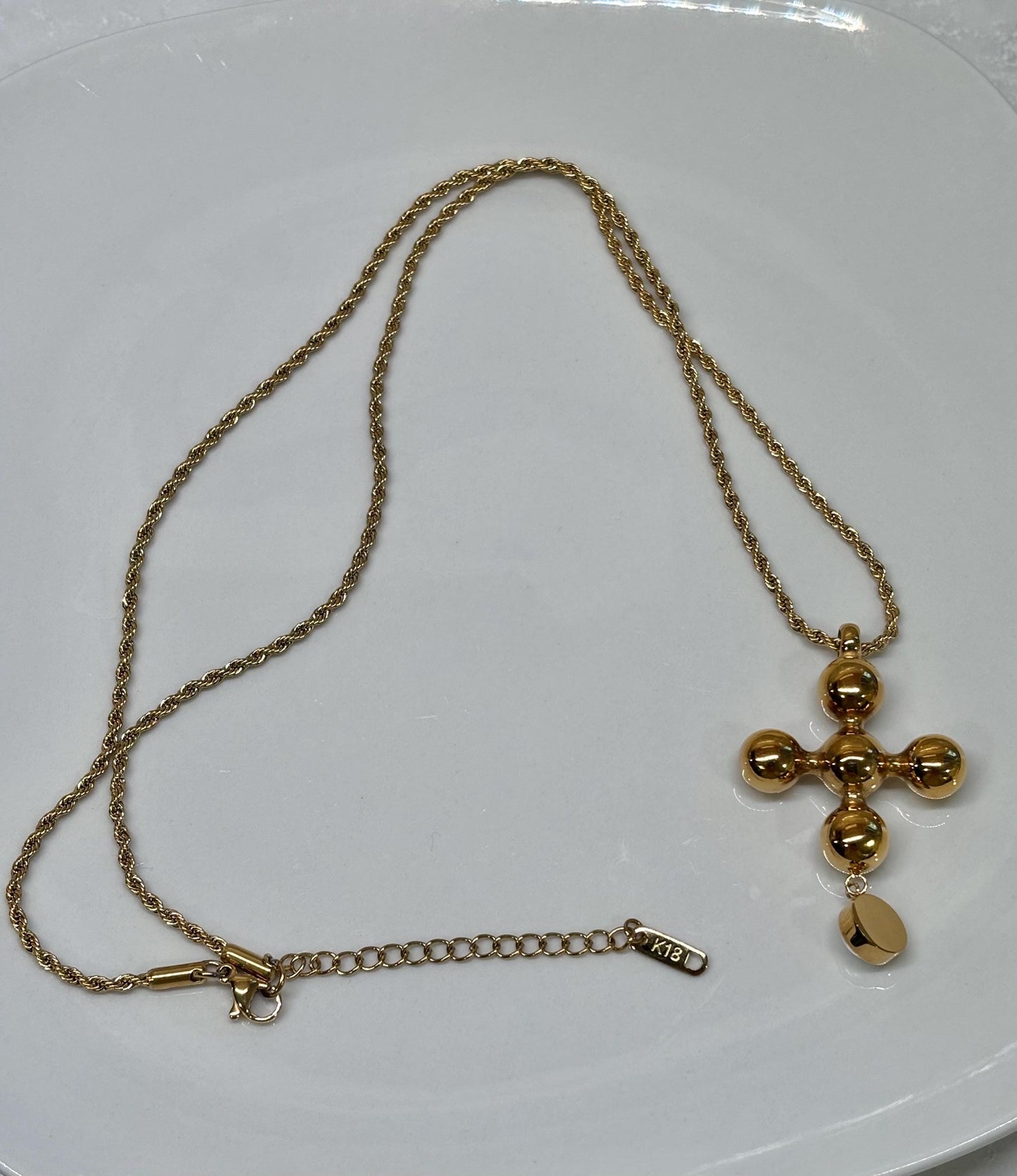 Mixed Metal Pearl Cross Pendant Necklace