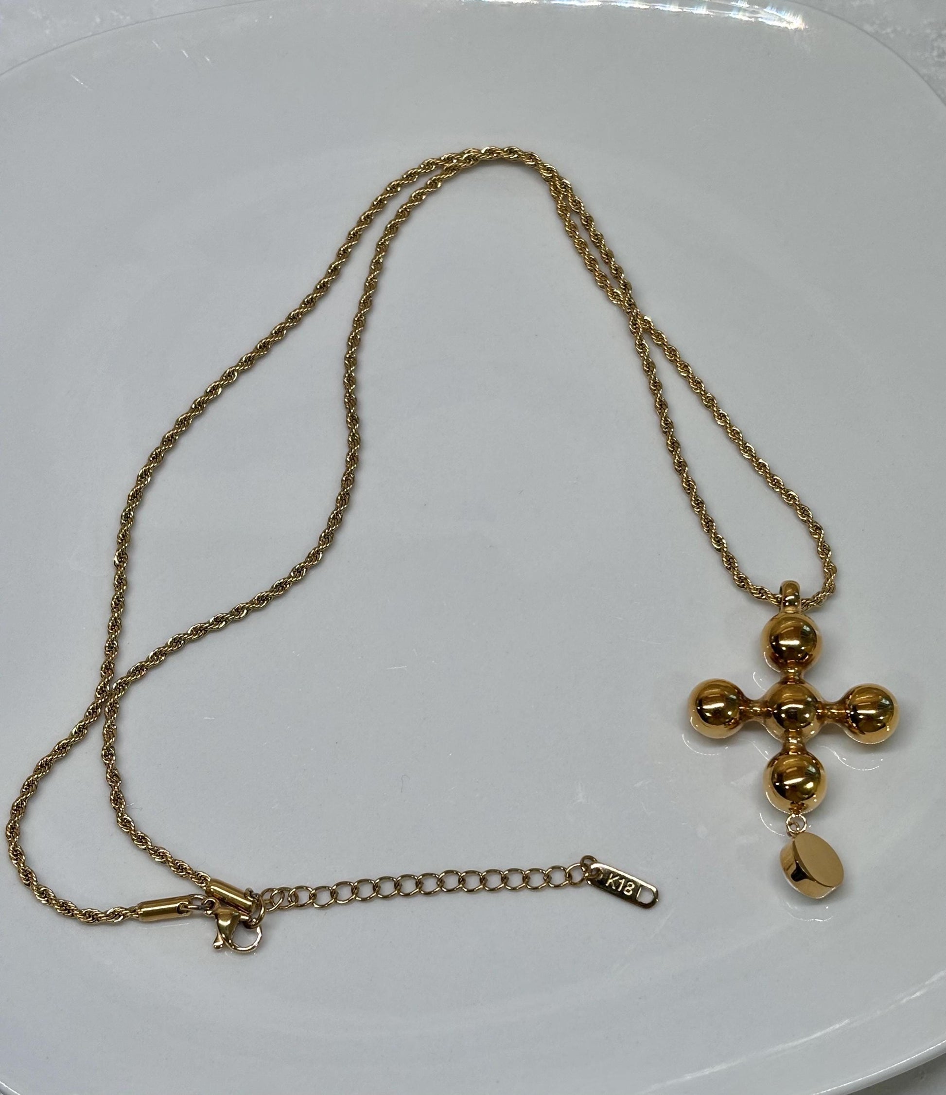 Mixed Metal Pearl Cross Pendant Necklace