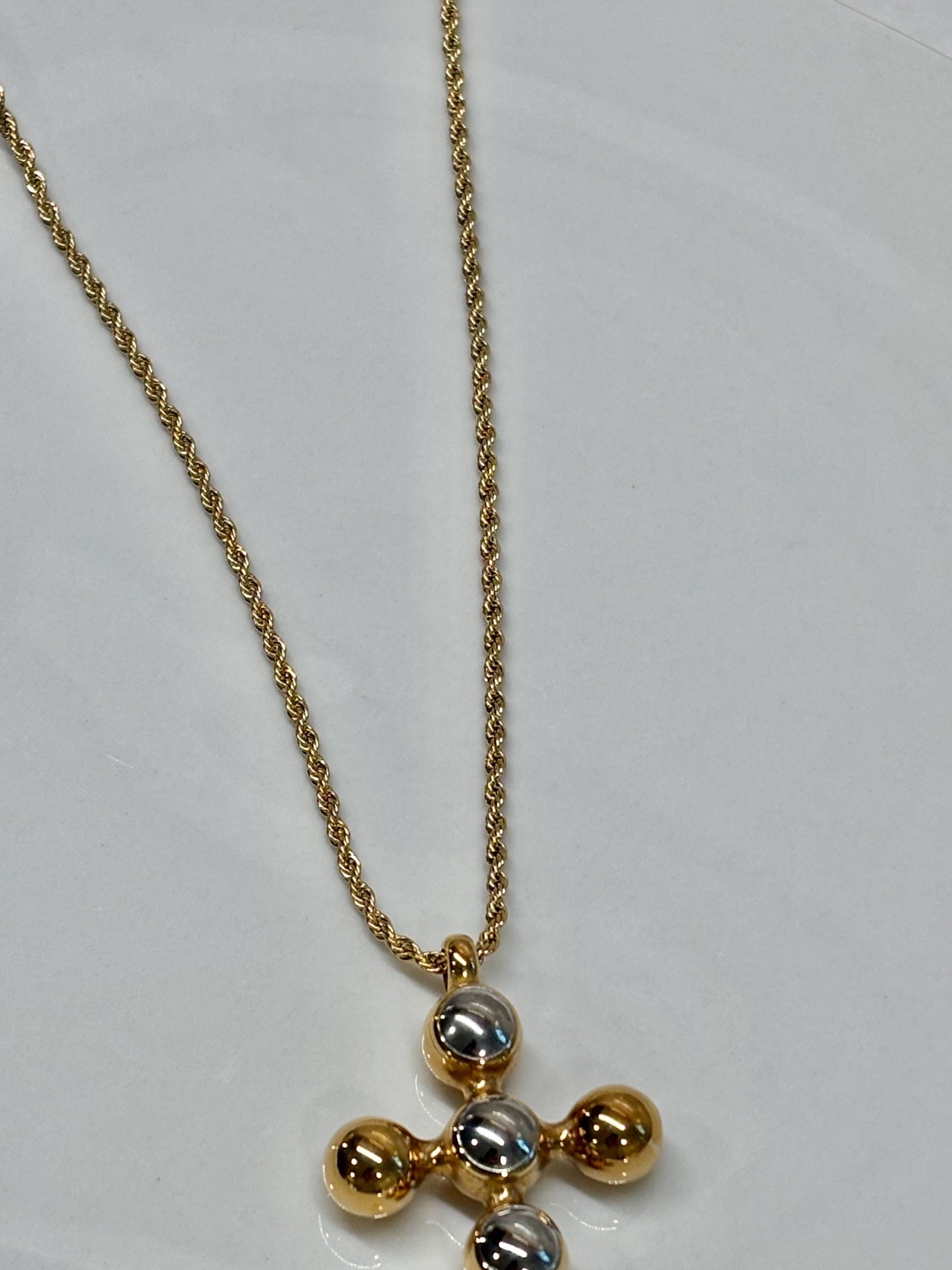 Mixed Metal Pearl Cross Pendant Necklace