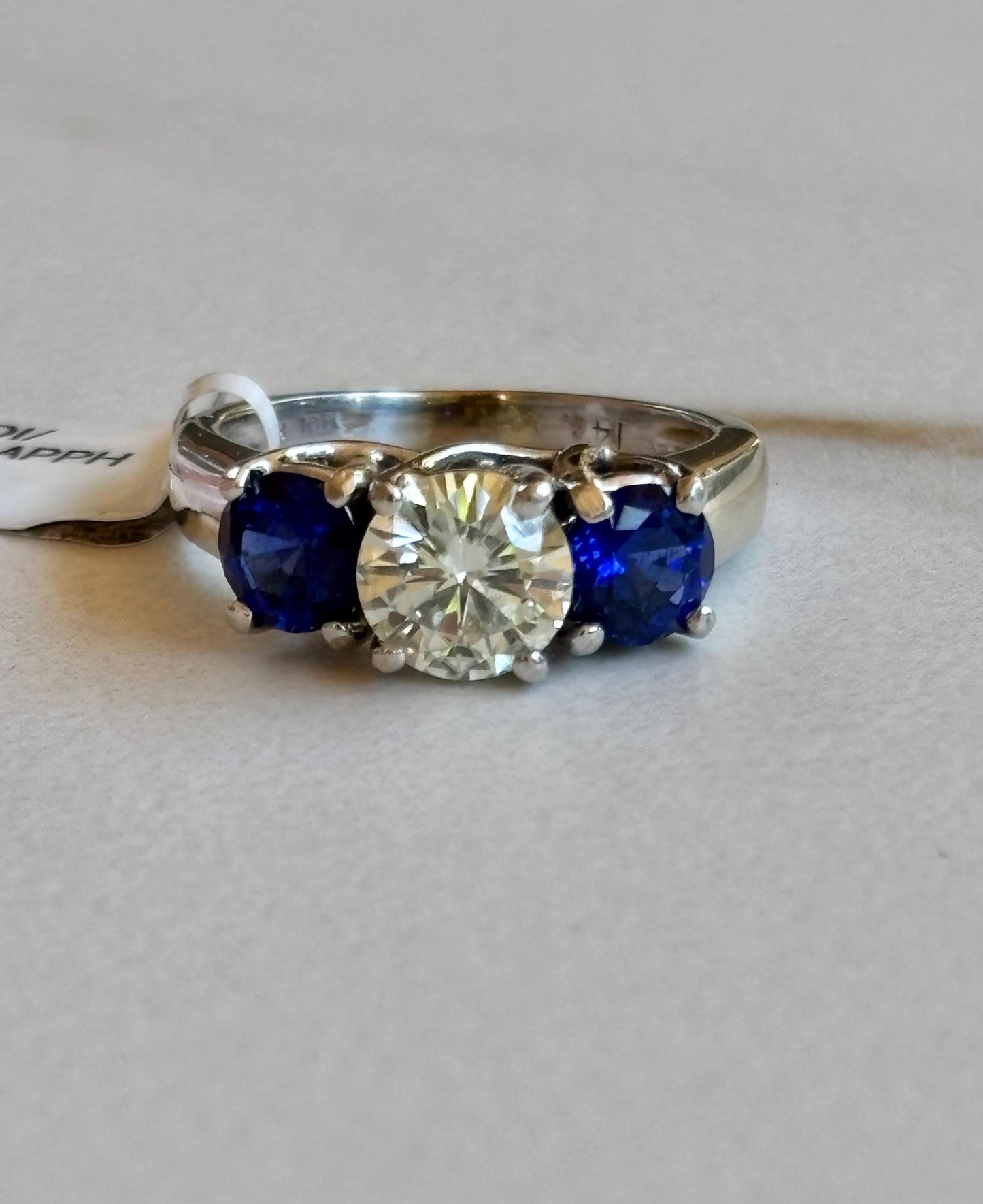 Moissanite Diamond & Sapphire Trio 14k white gold