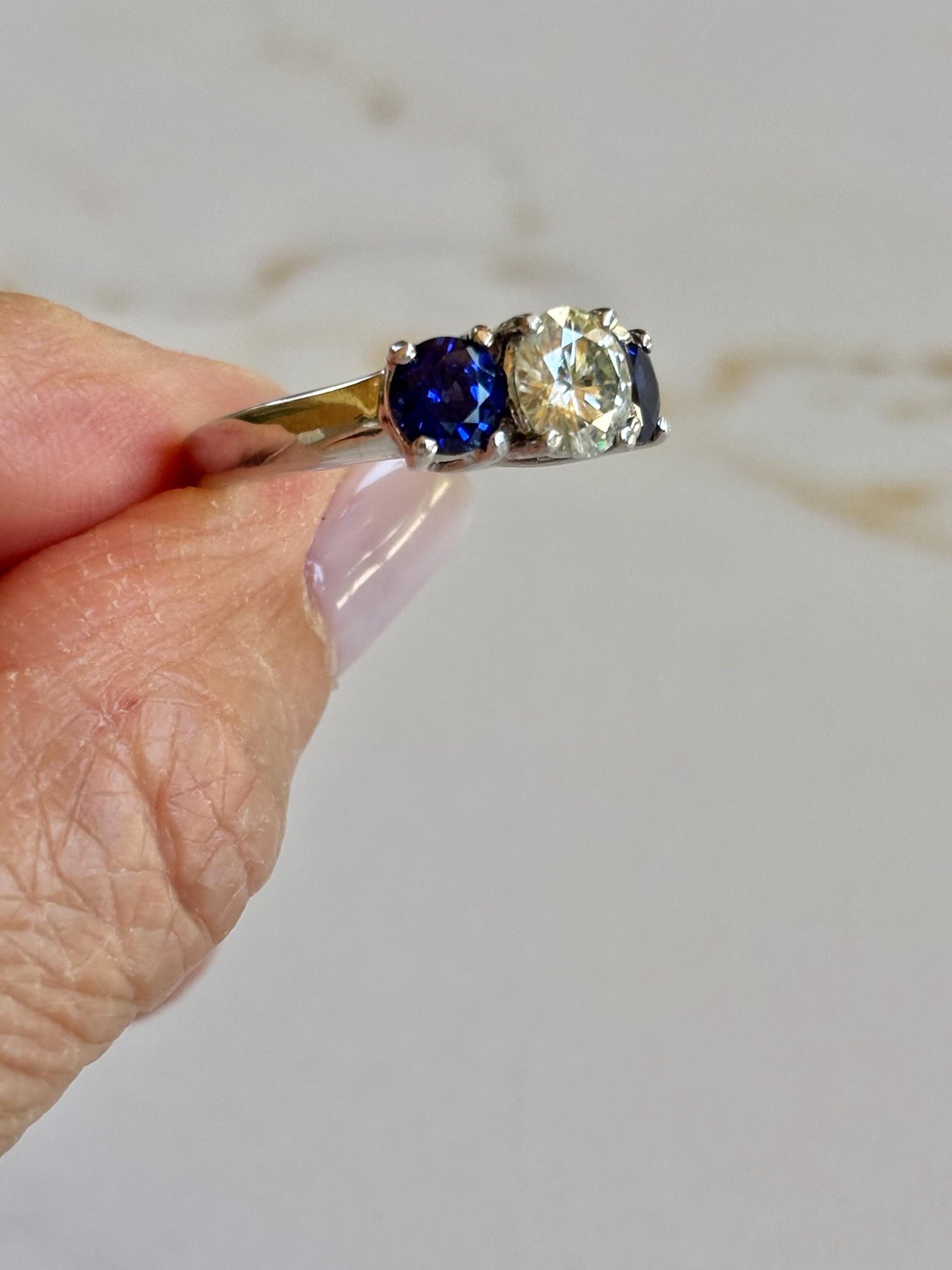 Moissanite Diamond & Sapphire Trio 14k white gold