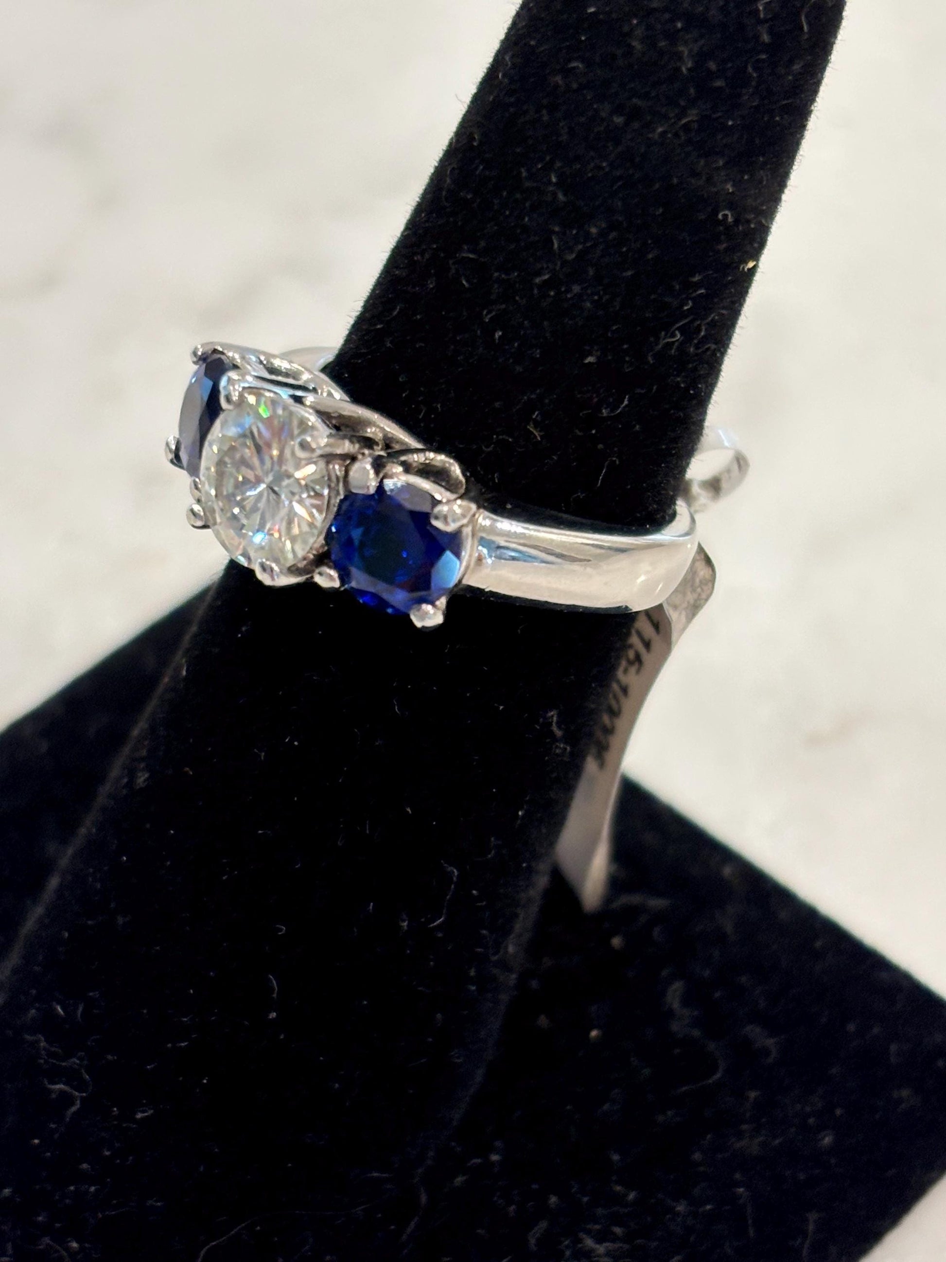 Moissanite Diamond & Sapphire Trio 14k white gold