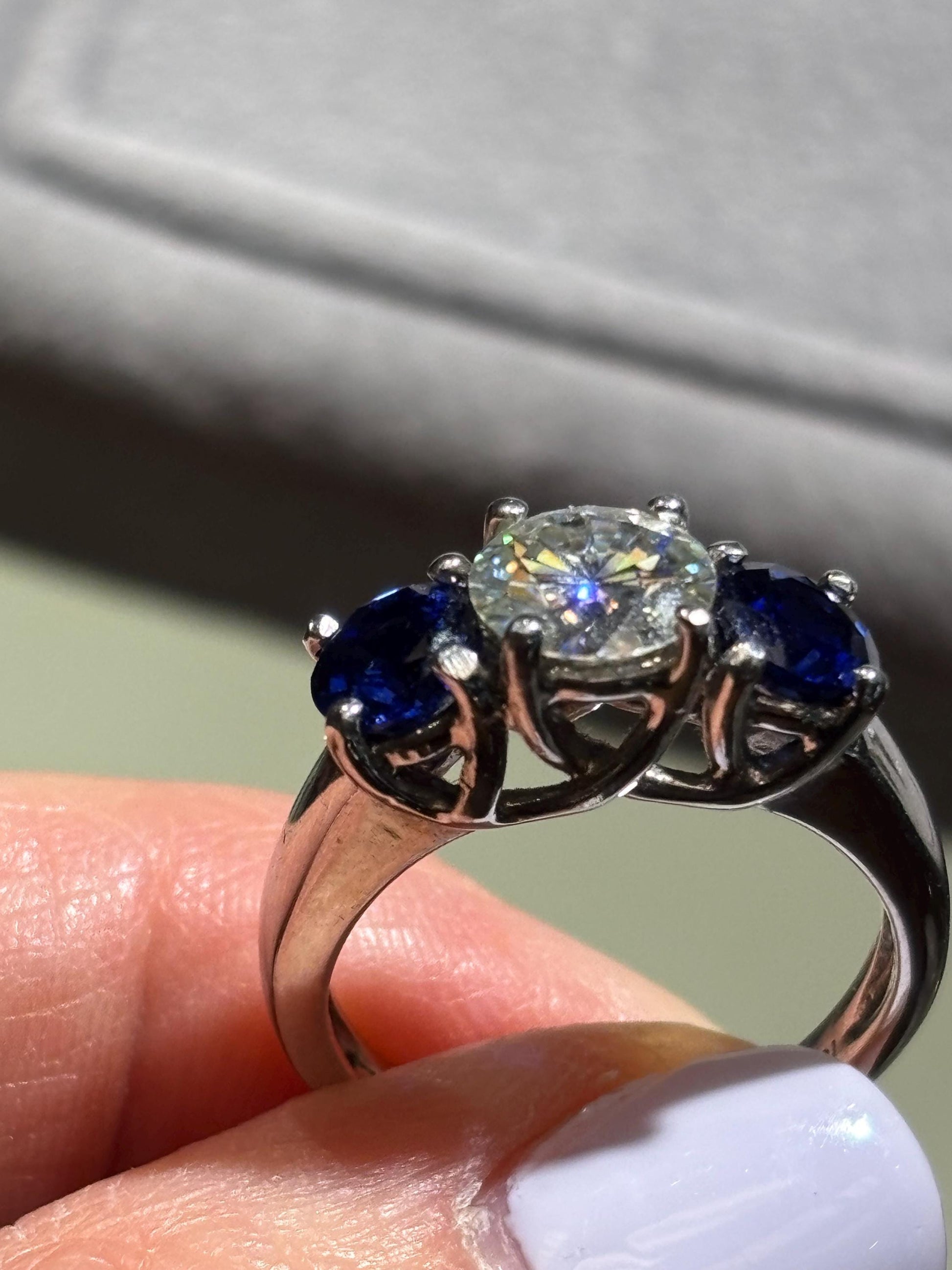 Moissanite Diamond & Sapphire Trio 14k white gold