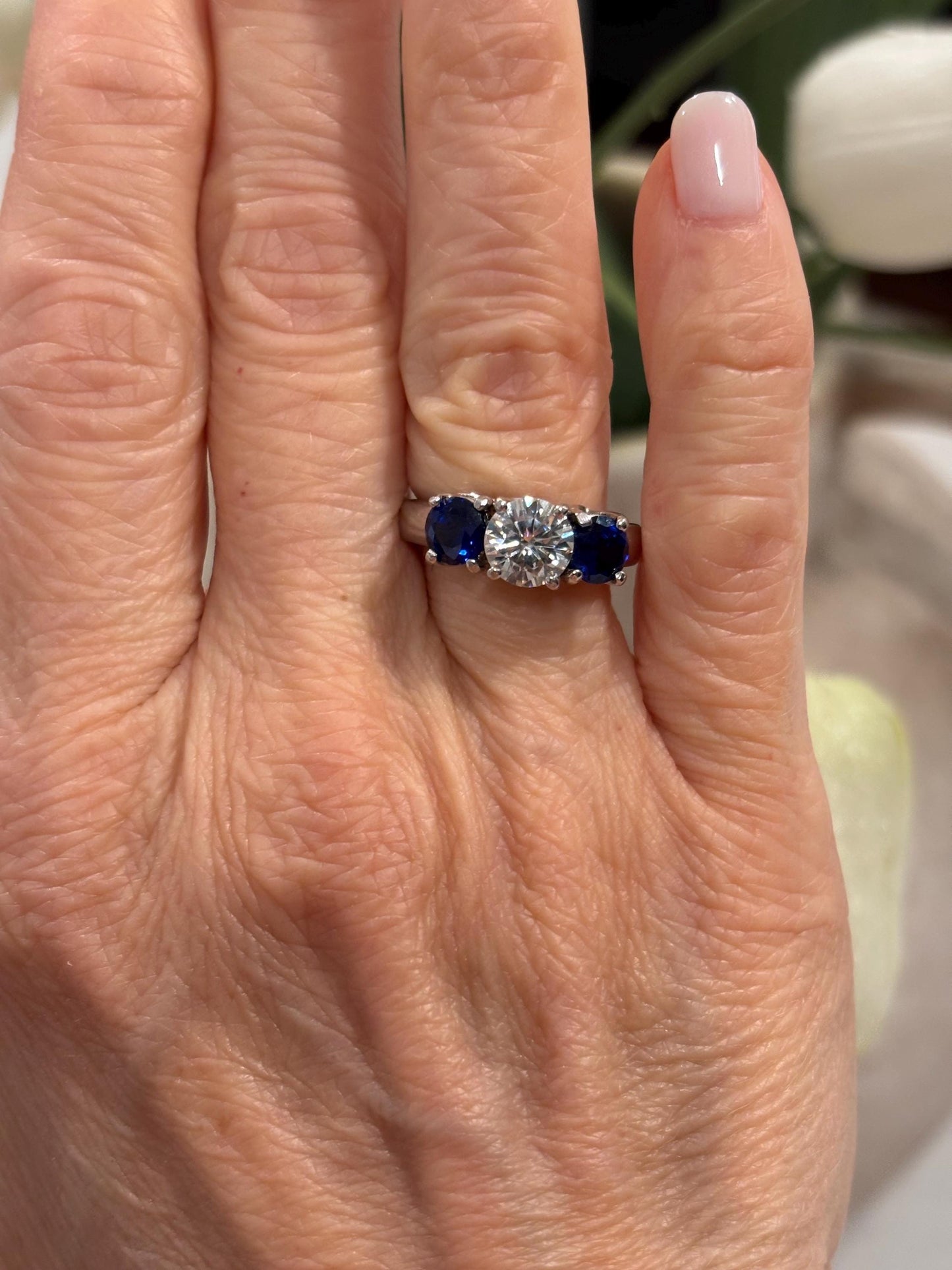 Moissanite Diamond & Sapphire Trio 14k white gold