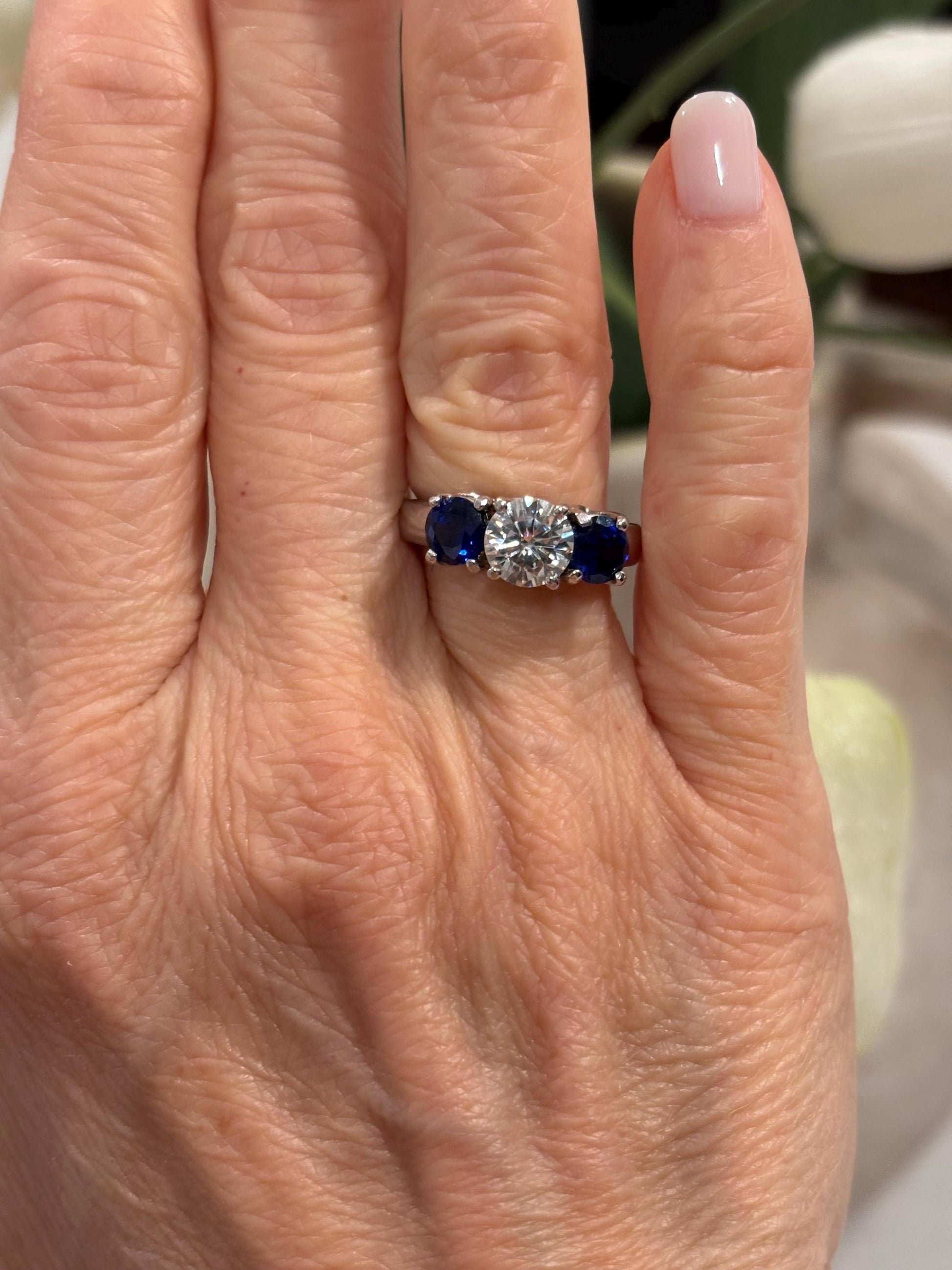 Moissanite Diamond & Sapphire Trio 14k white gold