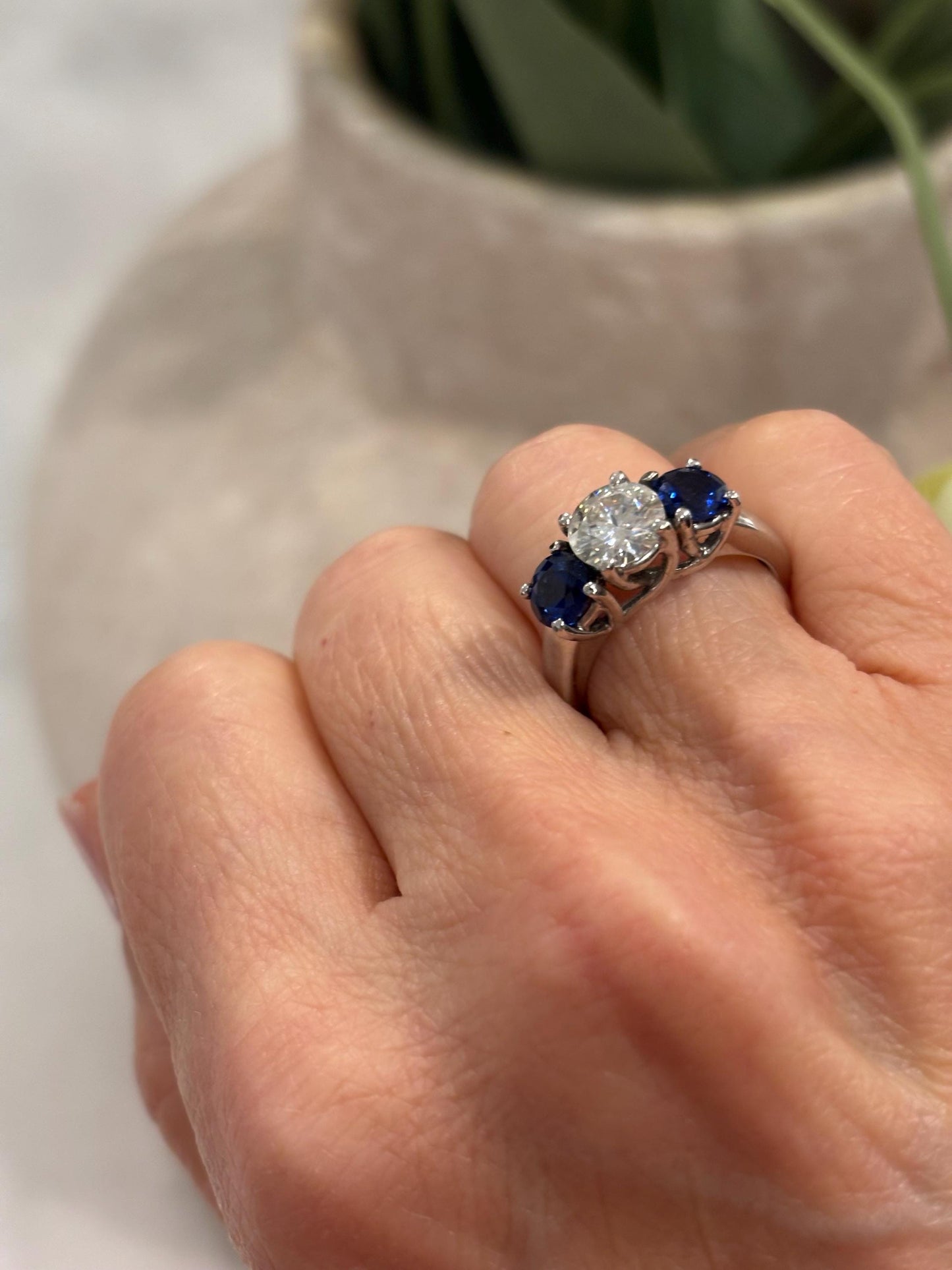 Moissanite Diamond & Sapphire Trio 14k white gold