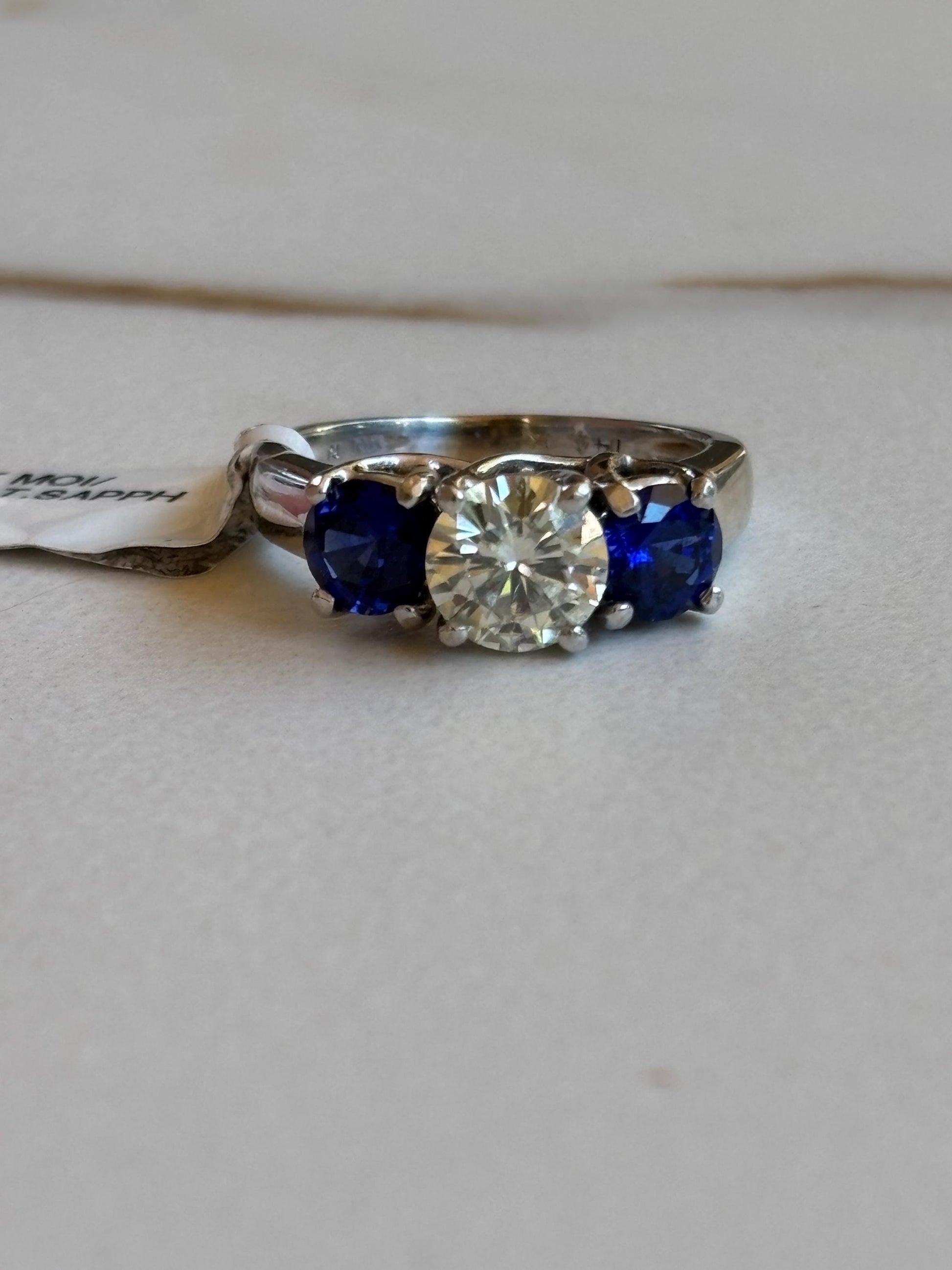 Moissanite Diamond & Sapphire Trio 14k white gold