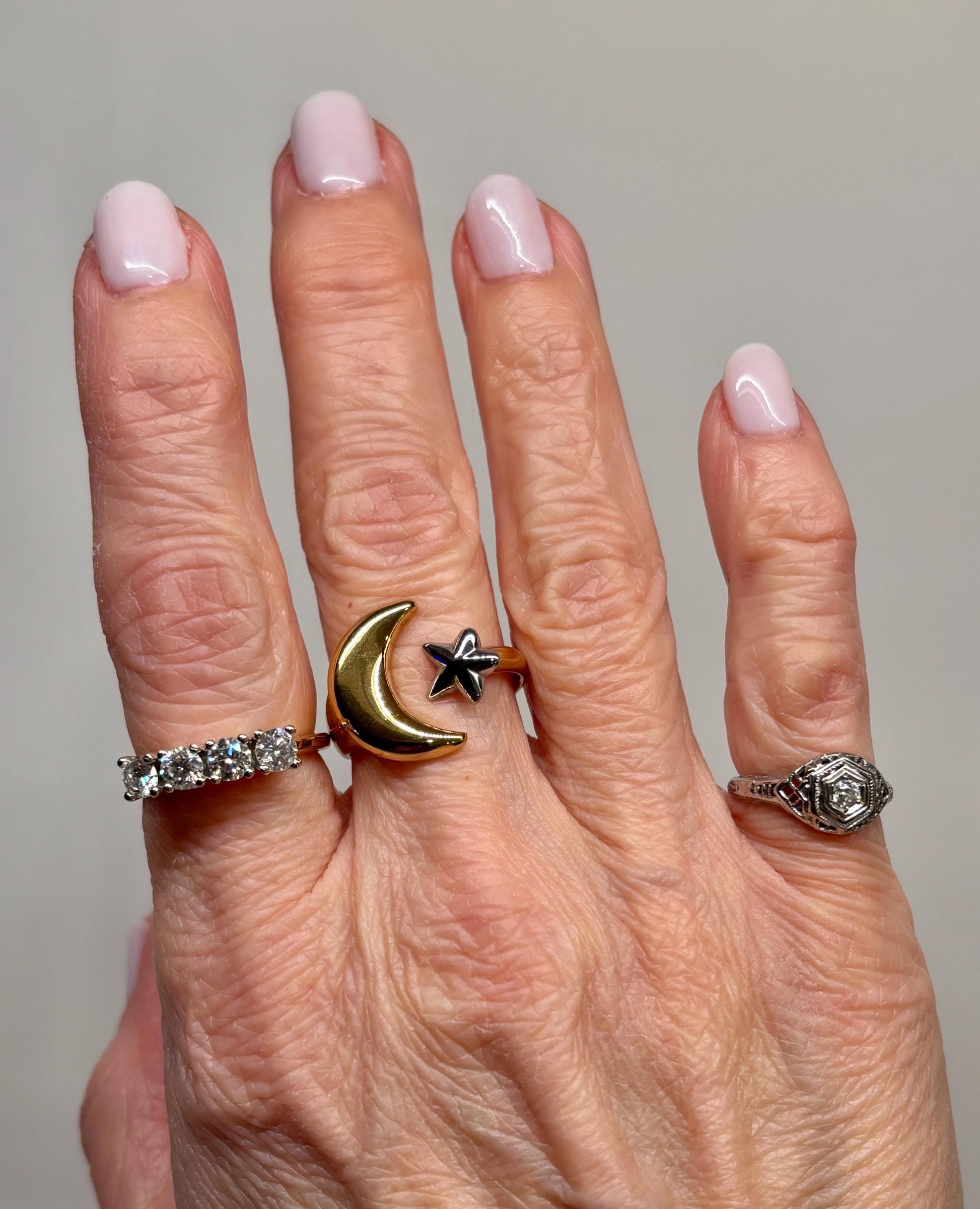 Moon & Star Celestial Statement Ring