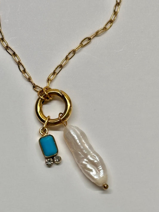 Pearl Turquoise Charm Necklace