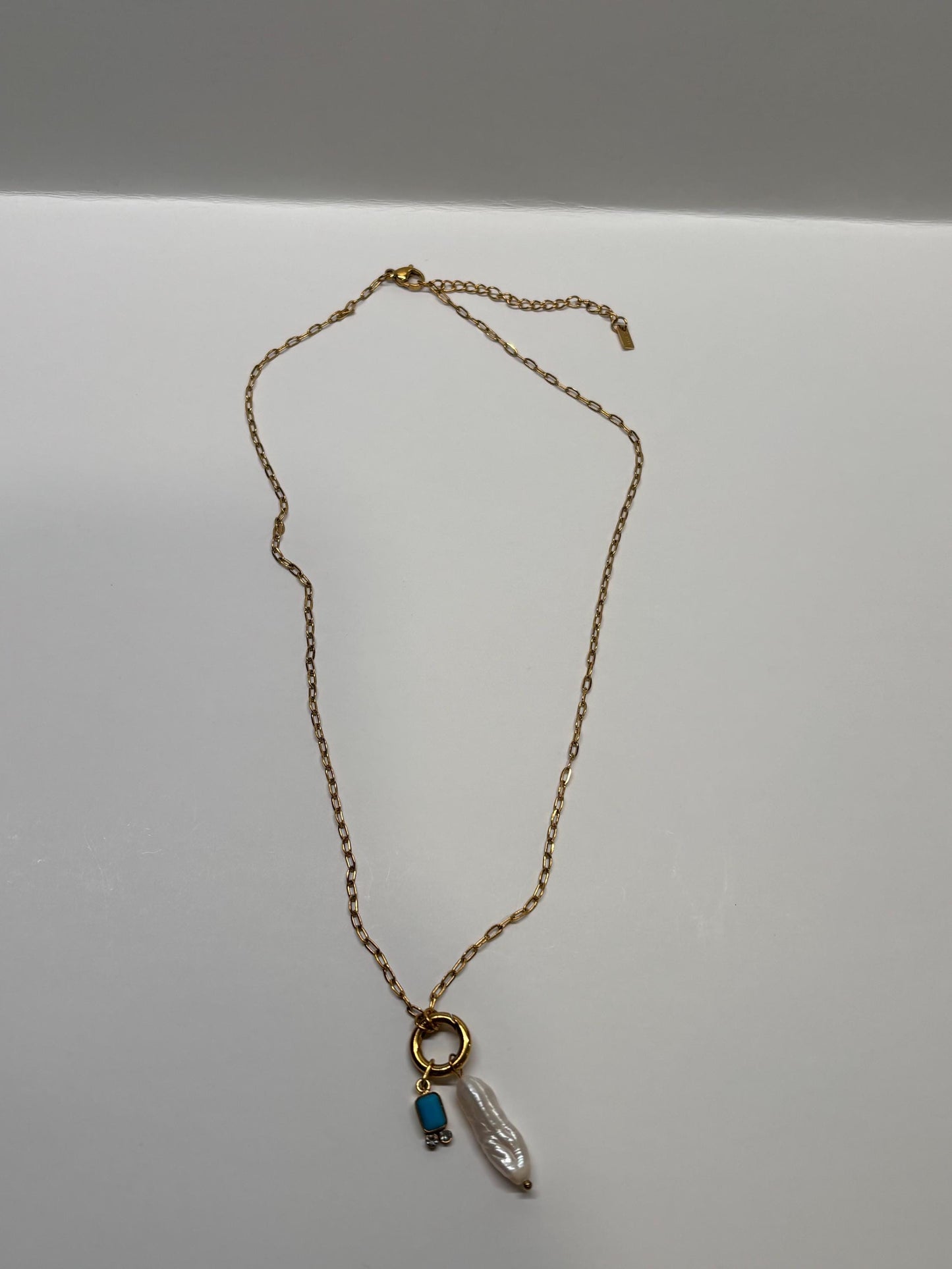 Pearl Turquoise Charm Necklace