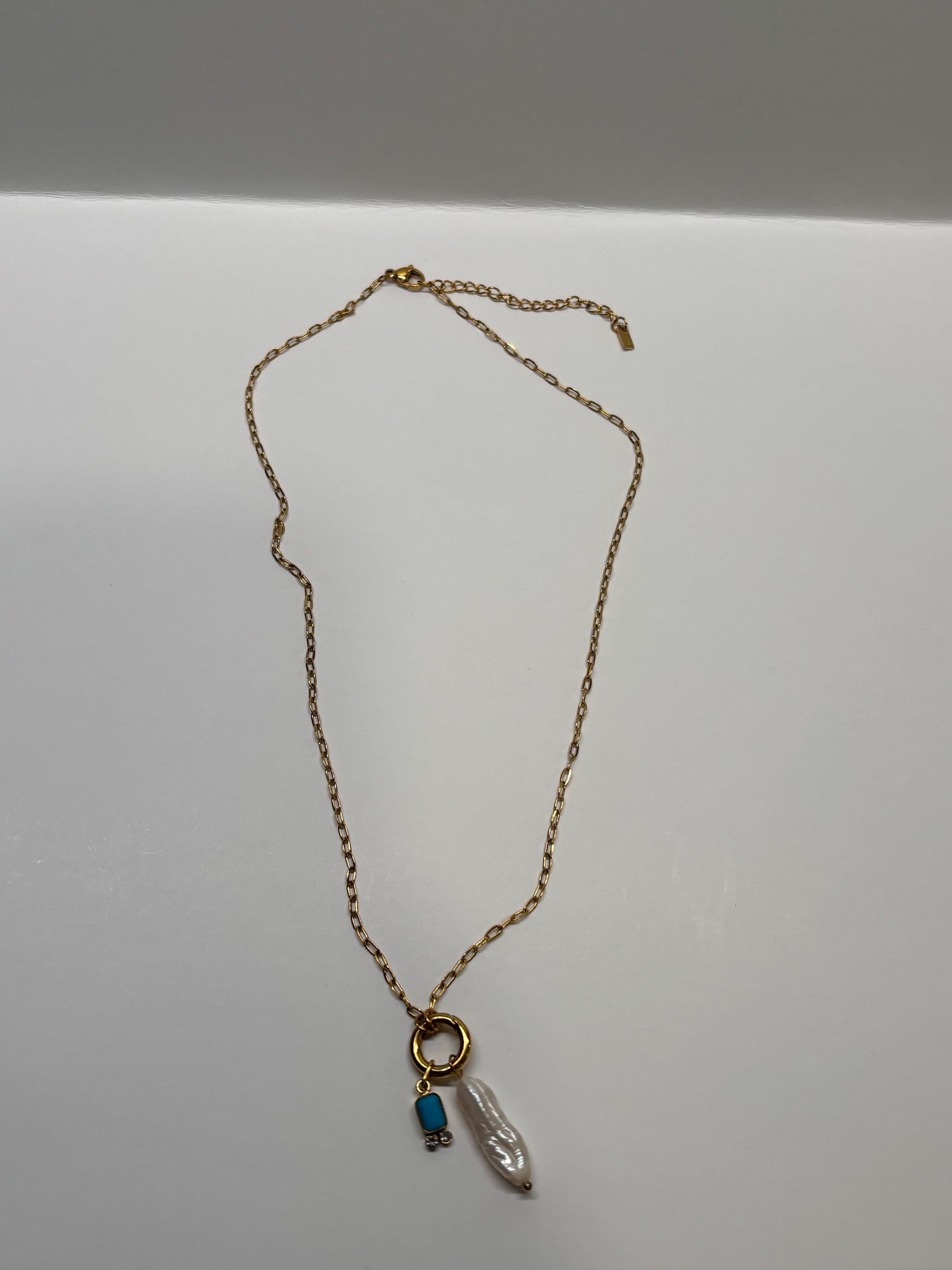 Pearl Turquoise Charm Necklace