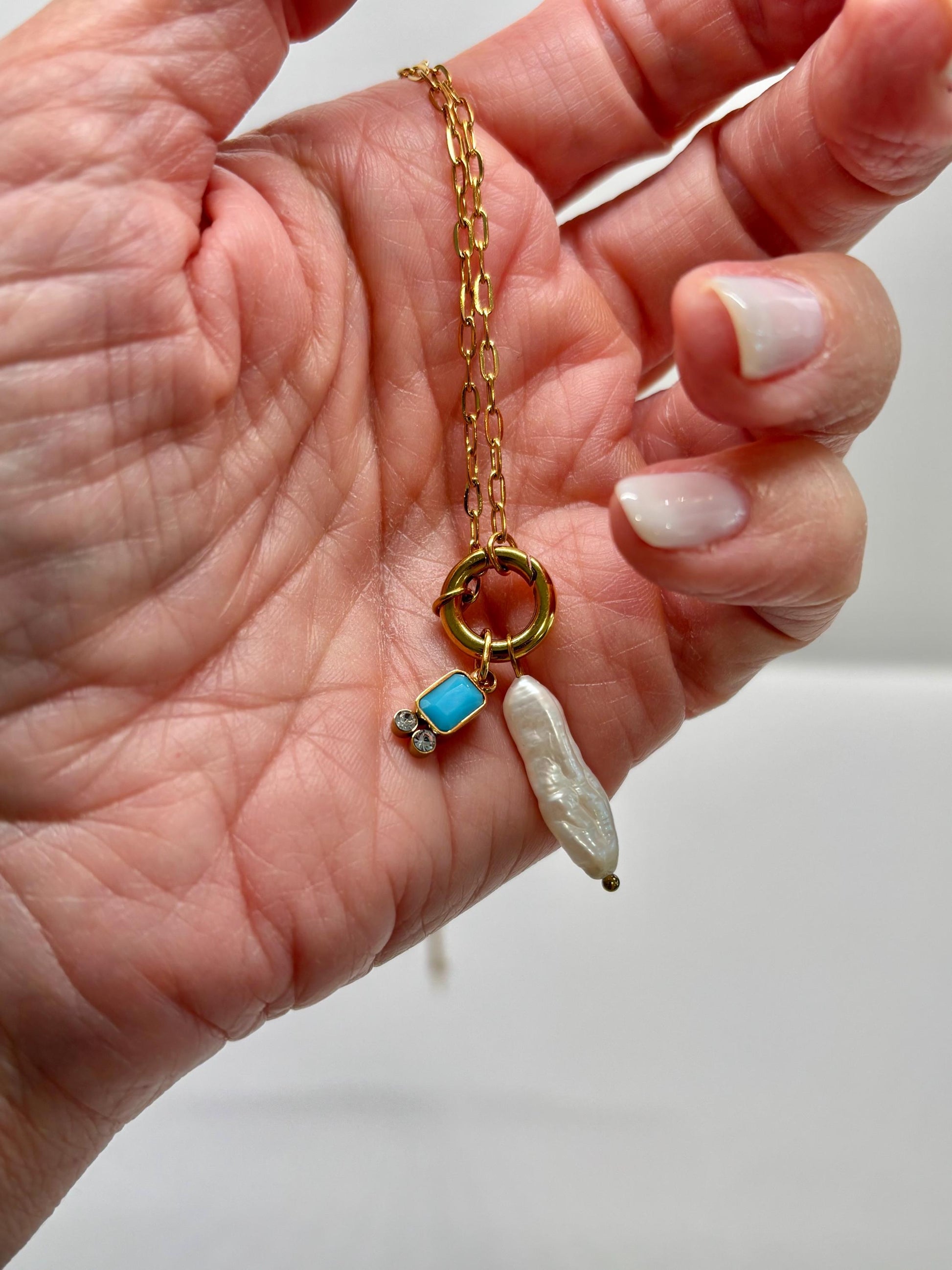 Pearl Turquoise Charm Necklace