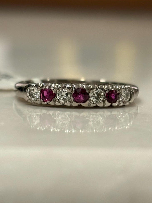Ruby & Diamond Band 14k White Gold