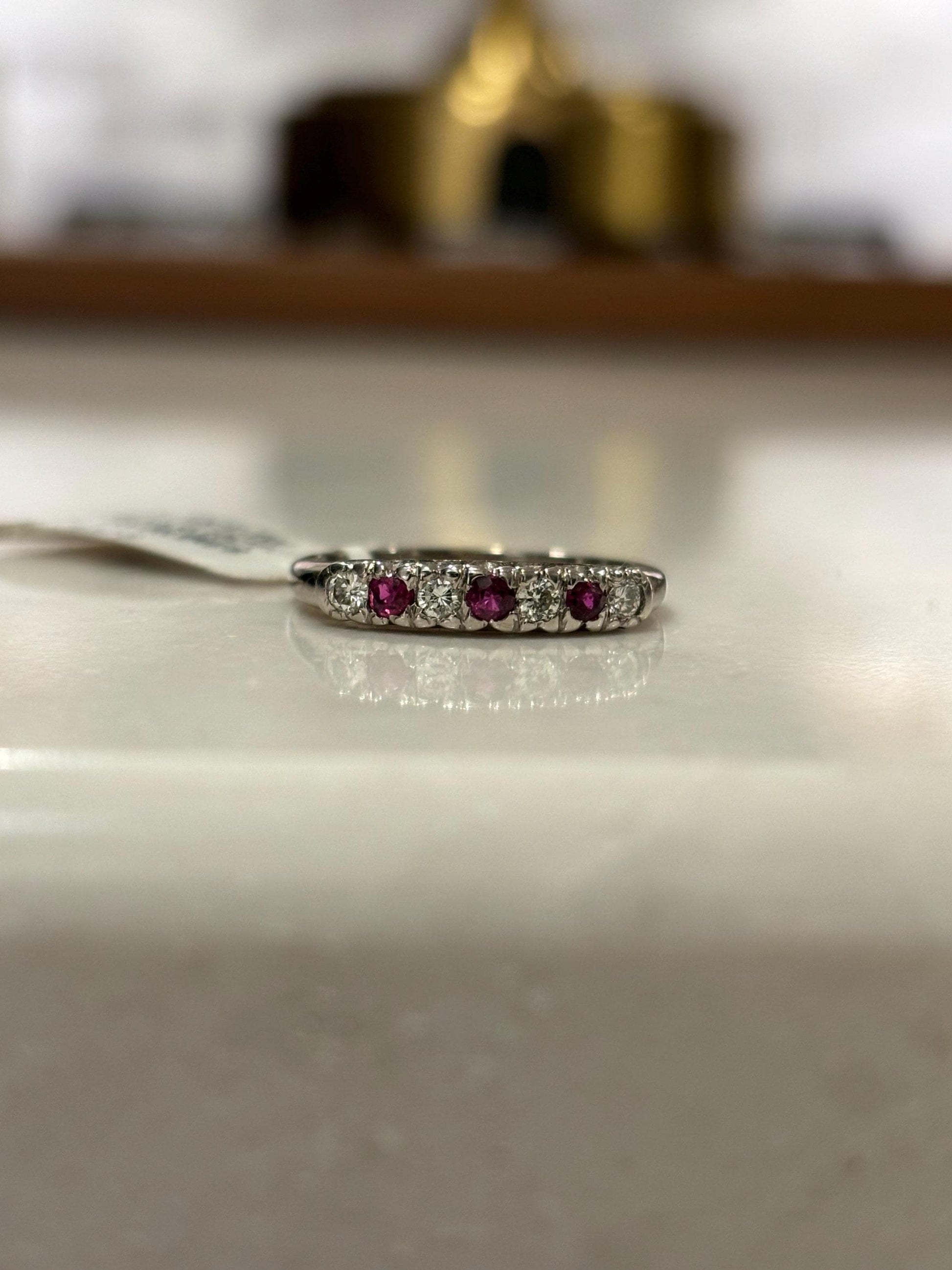 Ruby & Diamond Band 14k White Gold
