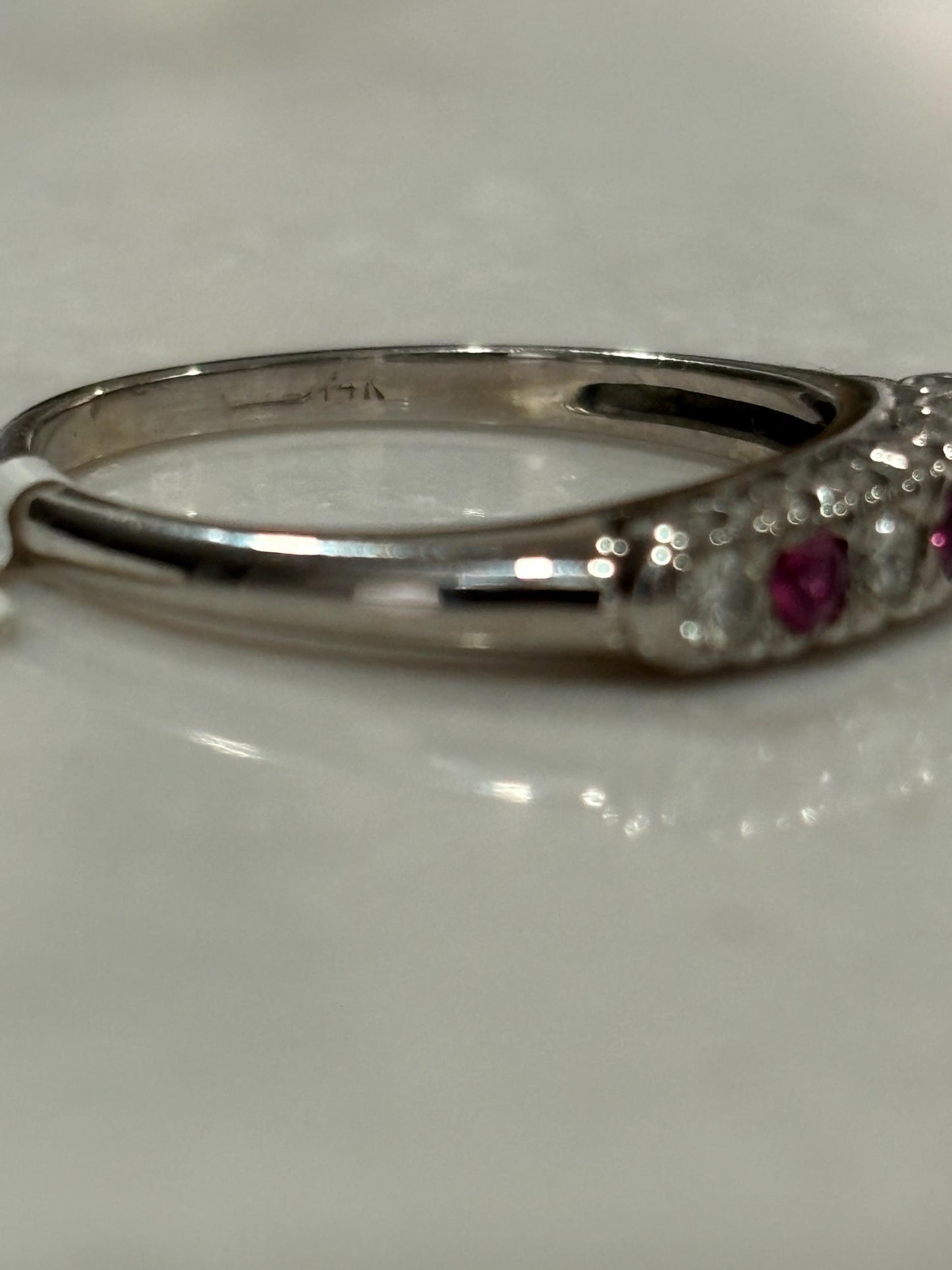Ruby & Diamond Band 14k White Gold