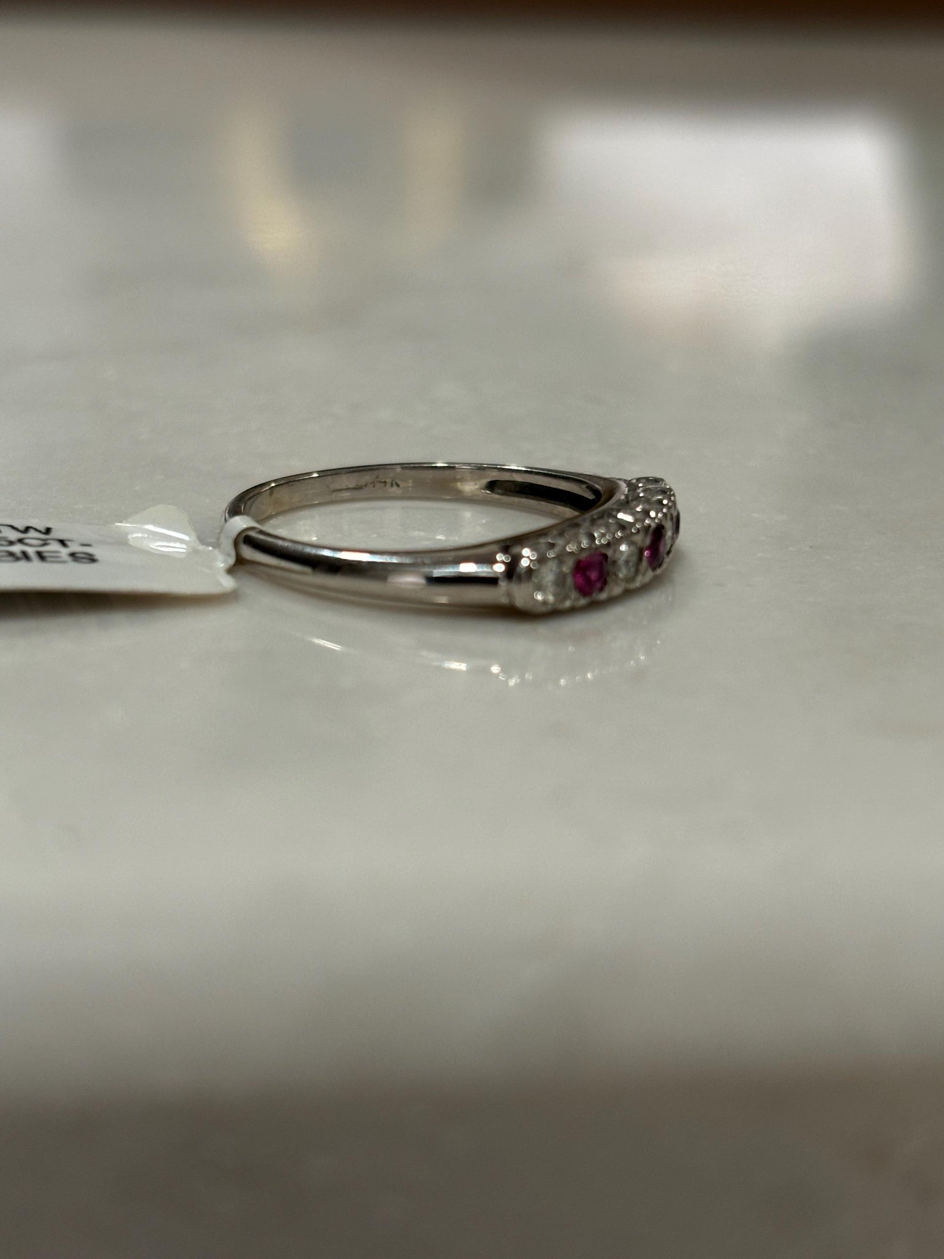 Ruby & Diamond Band 14k White Gold