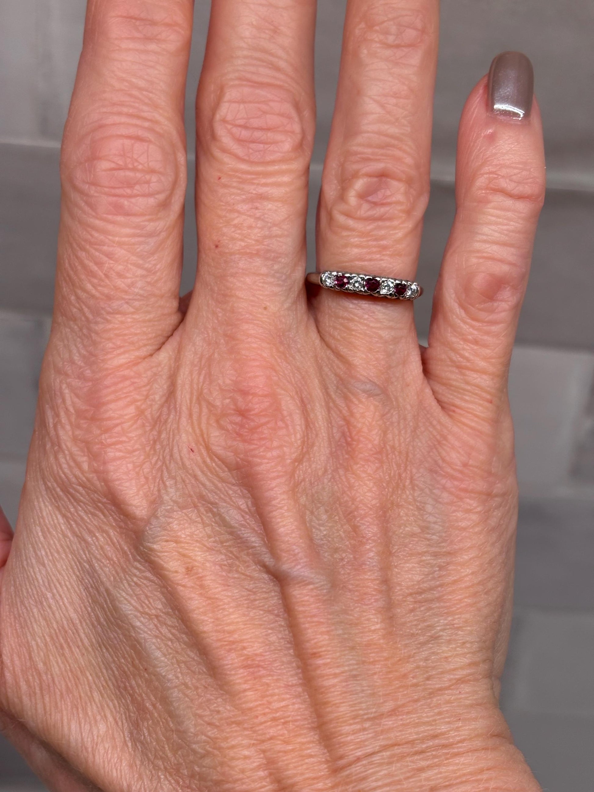 Ruby & Diamond Band 14k White Gold