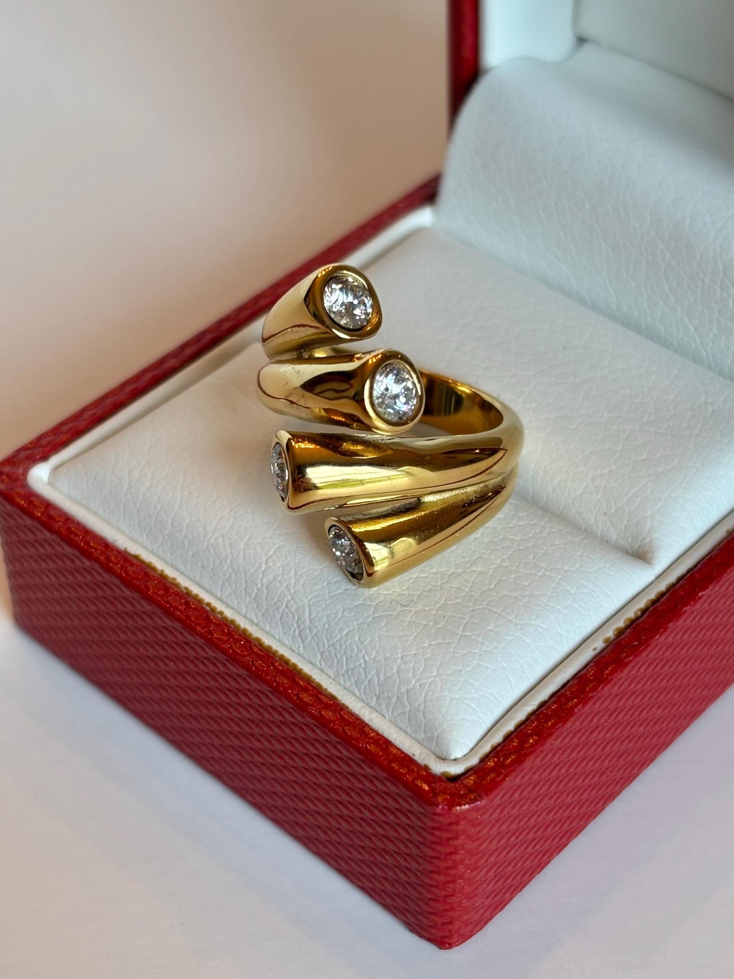 Sculptural Gold Four Stone Statement Ring