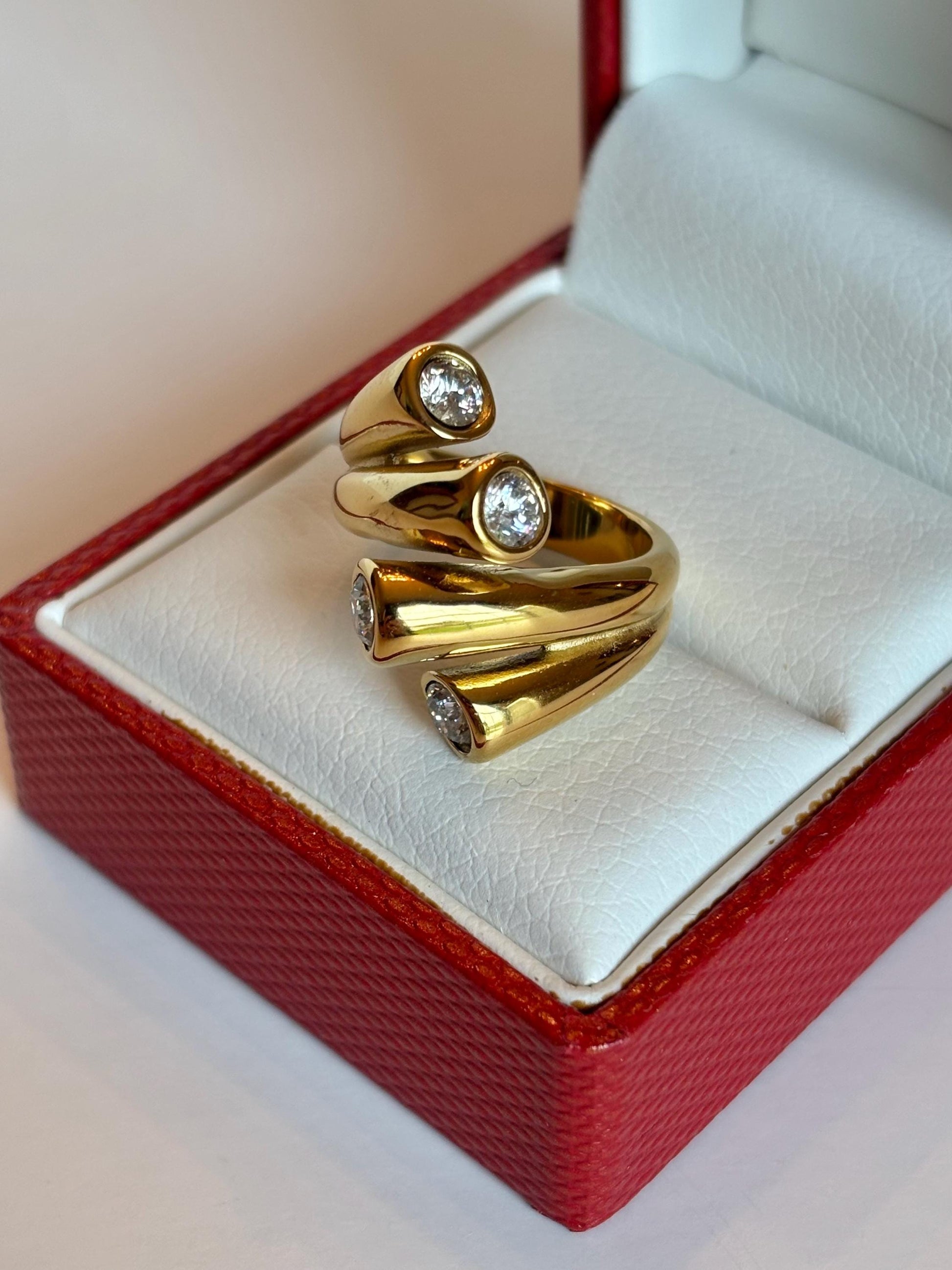 Sculptural Gold Four Stone Statement Ring