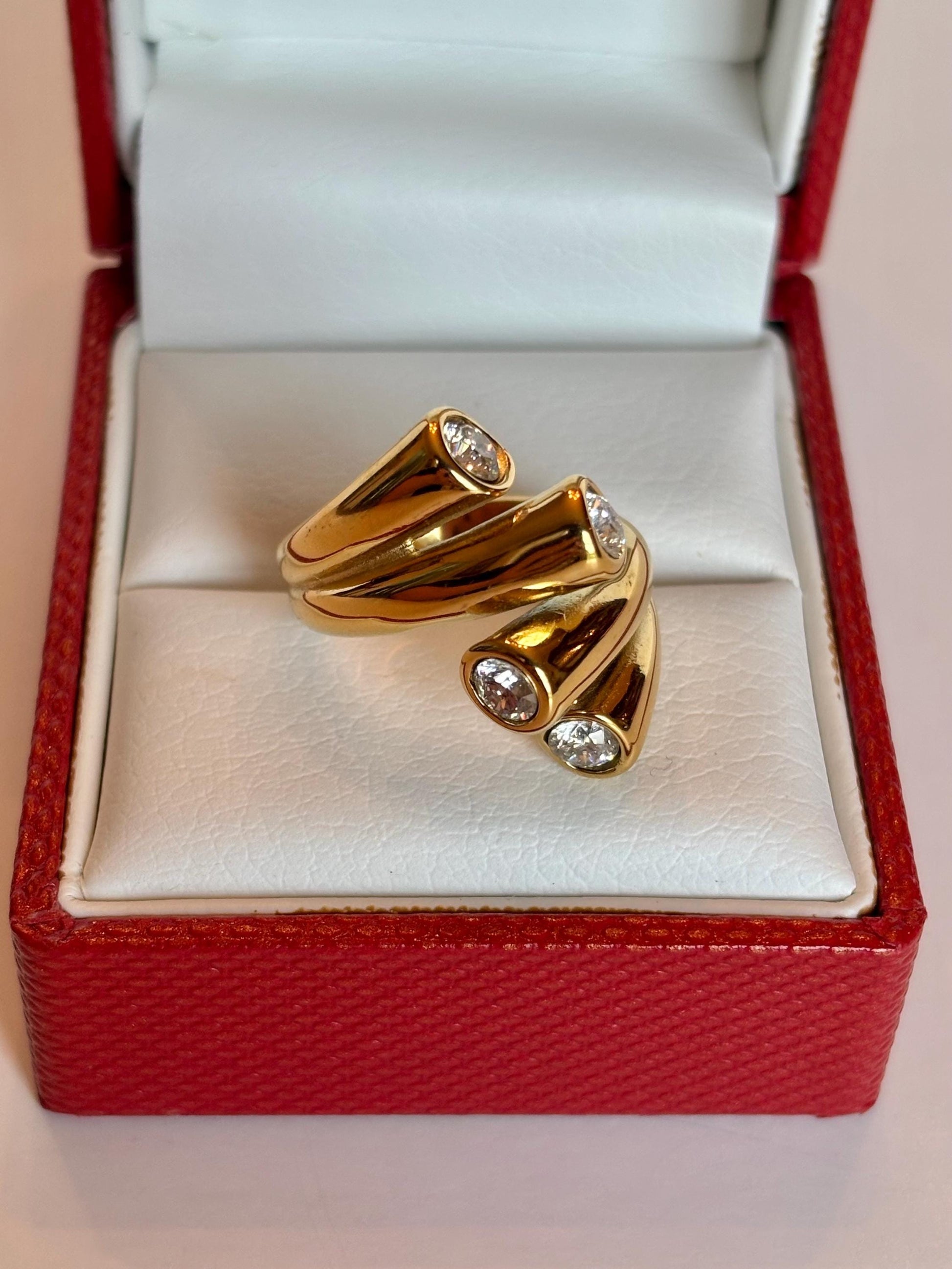 Sculptural Gold Four Stone Statement Ring