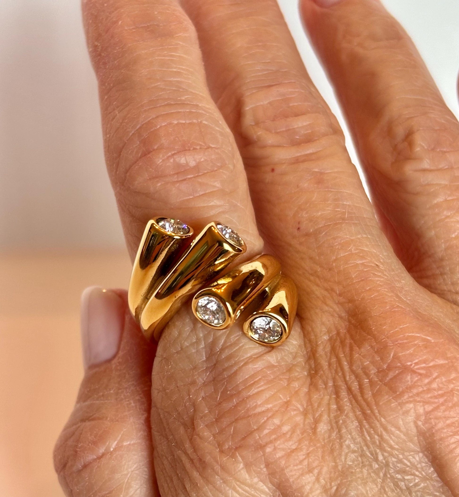 Sculptural Gold Four Stone Statement Ring