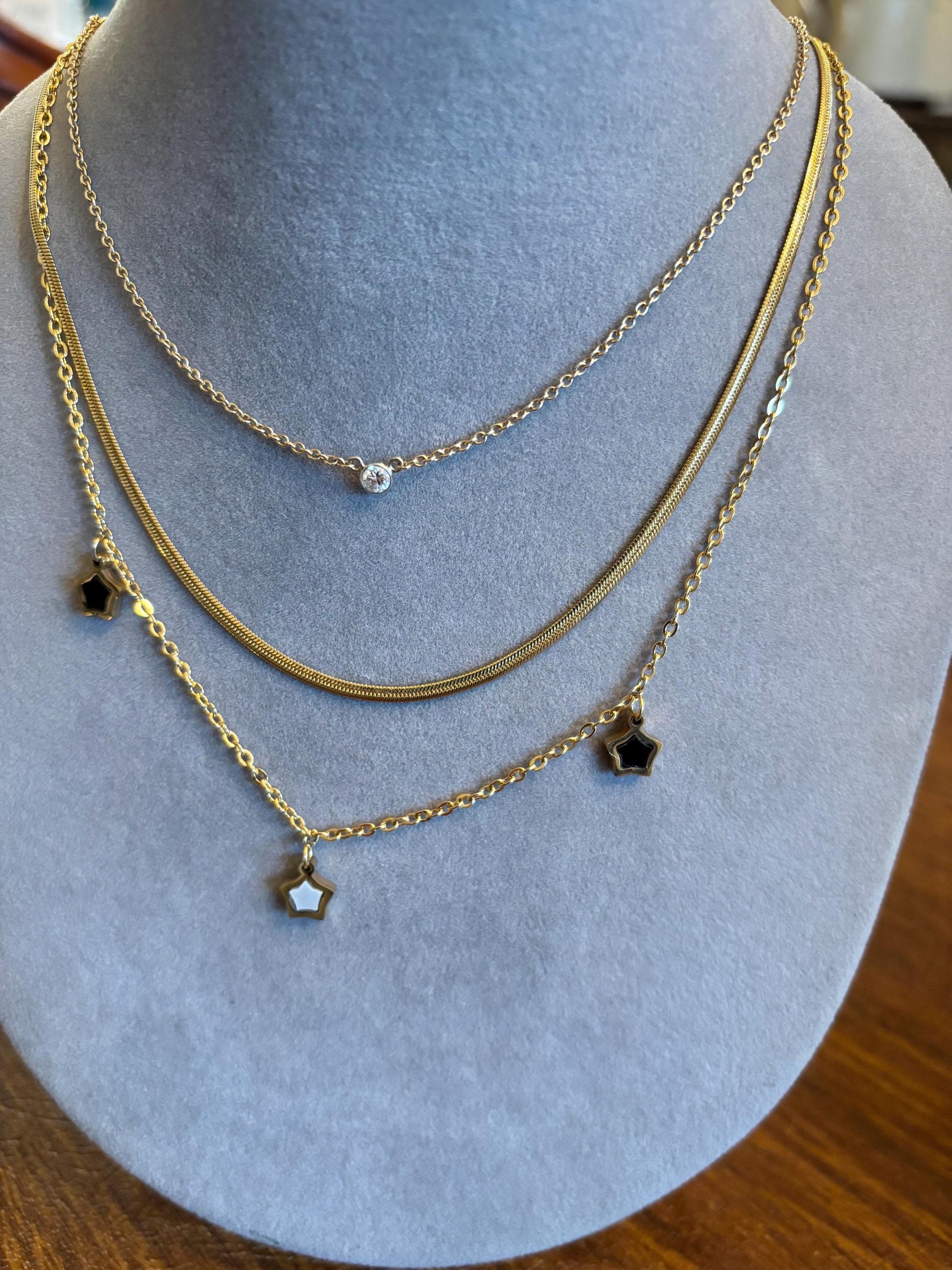 Star Stacked Celestial Layered Gold Necklace pvd Gold Plate